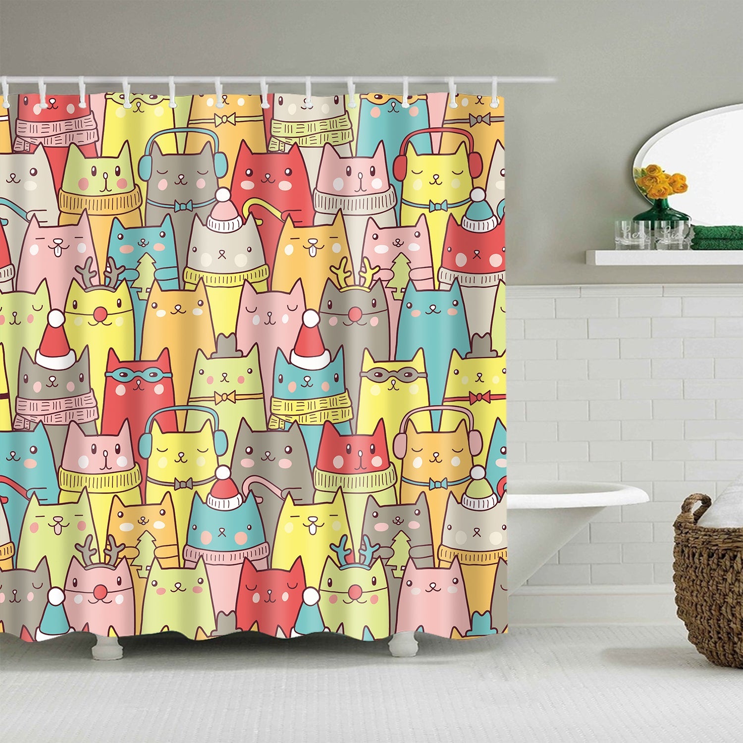 Doodle Cartoon Cats Shower Curtain