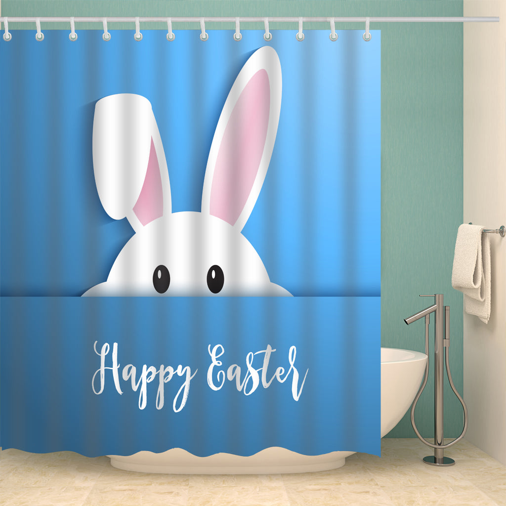 Cute White Bunny Take a Peep Easter Shower Curtain Bathroom Decor