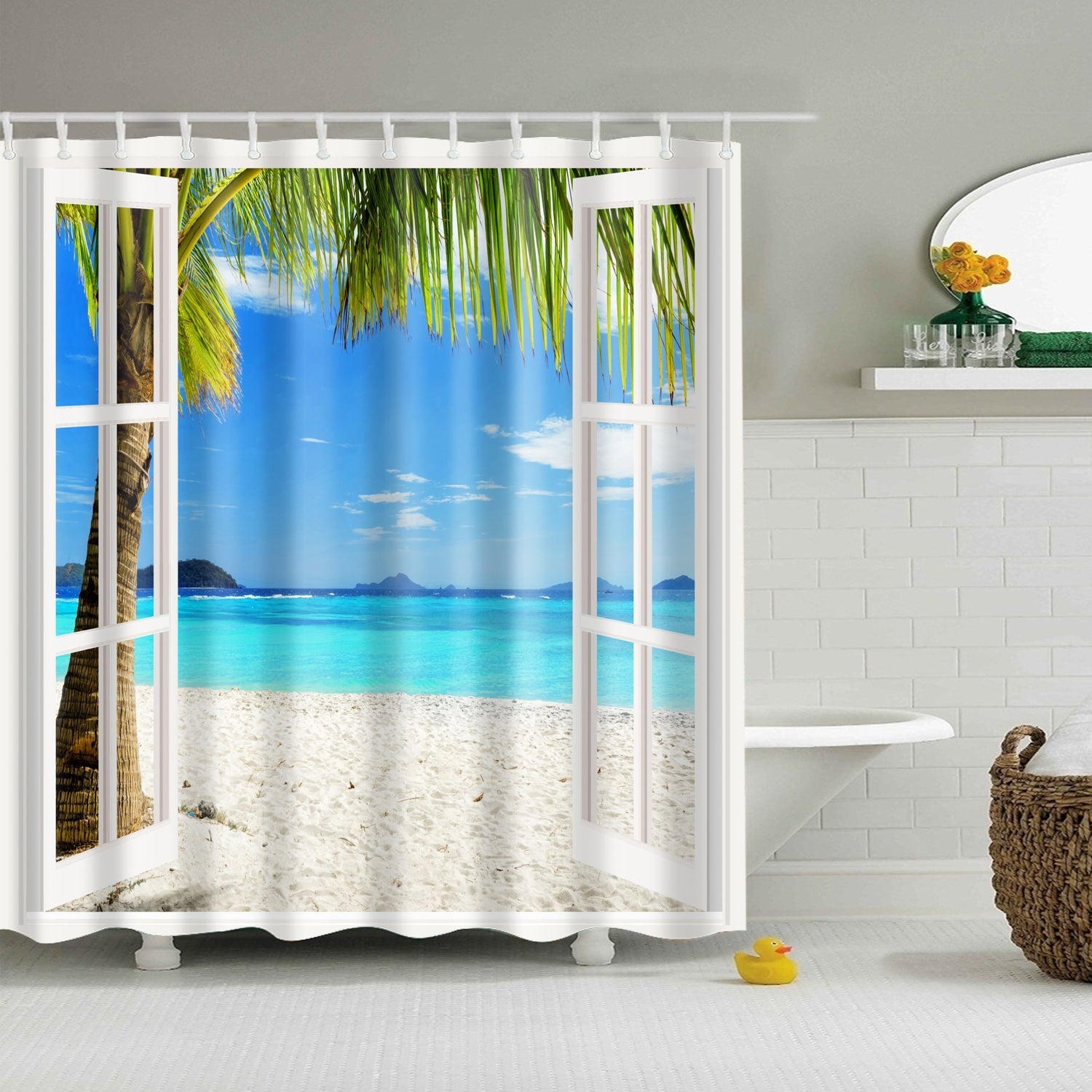 Peaceful Summer Beach Balcony Scenic Seascape Shower Curtain