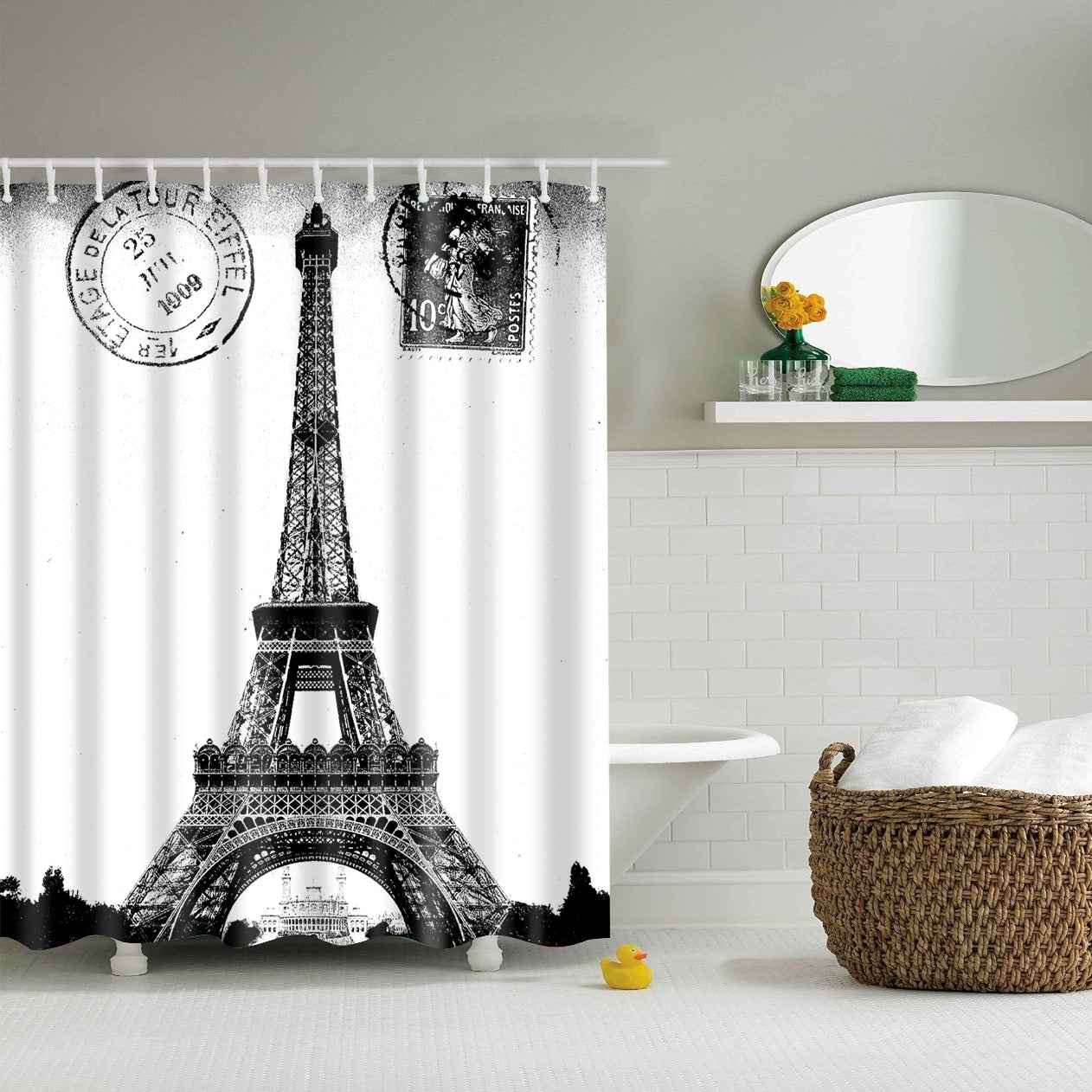 Black White Eiffel Tower Shower Curtain