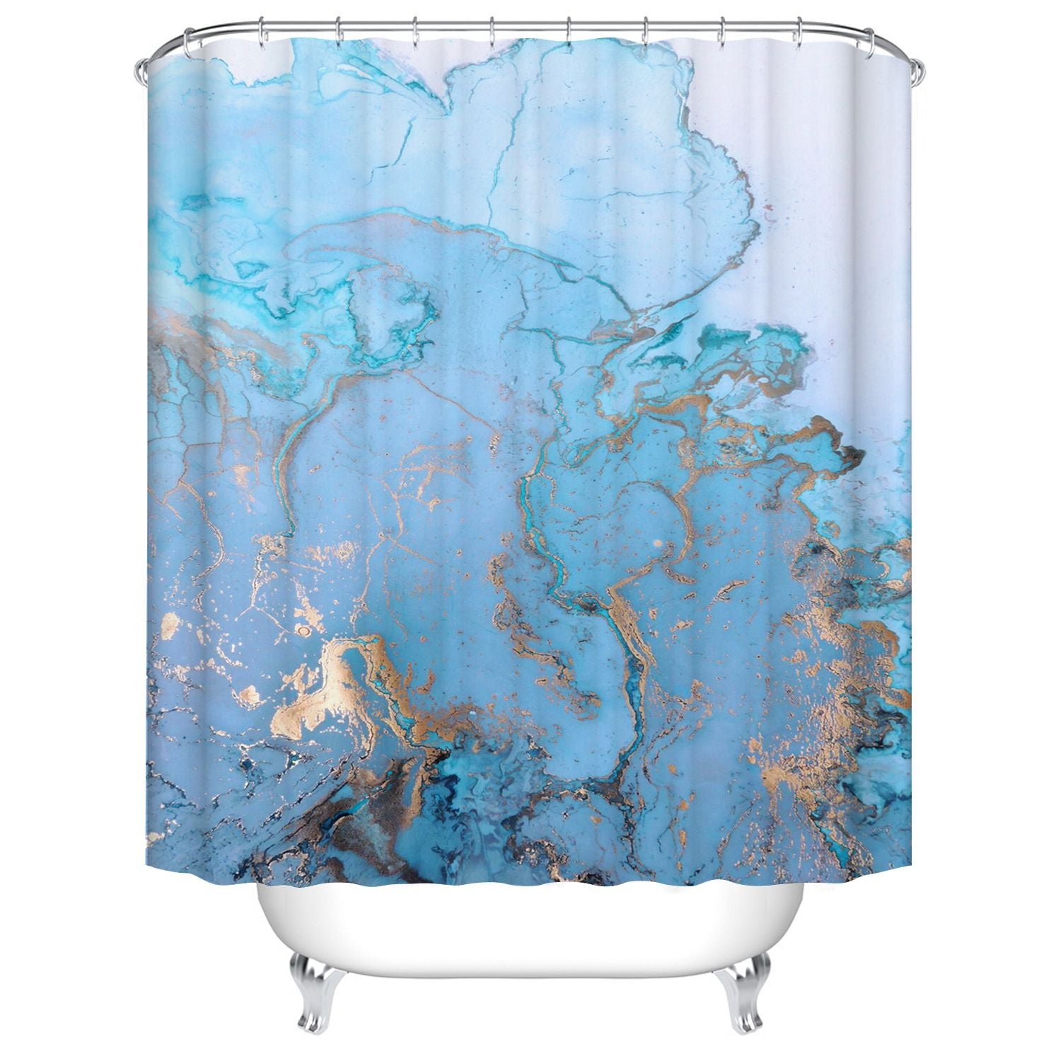 Cracked Lines Texture Golden Blue Marble Shower Curtain