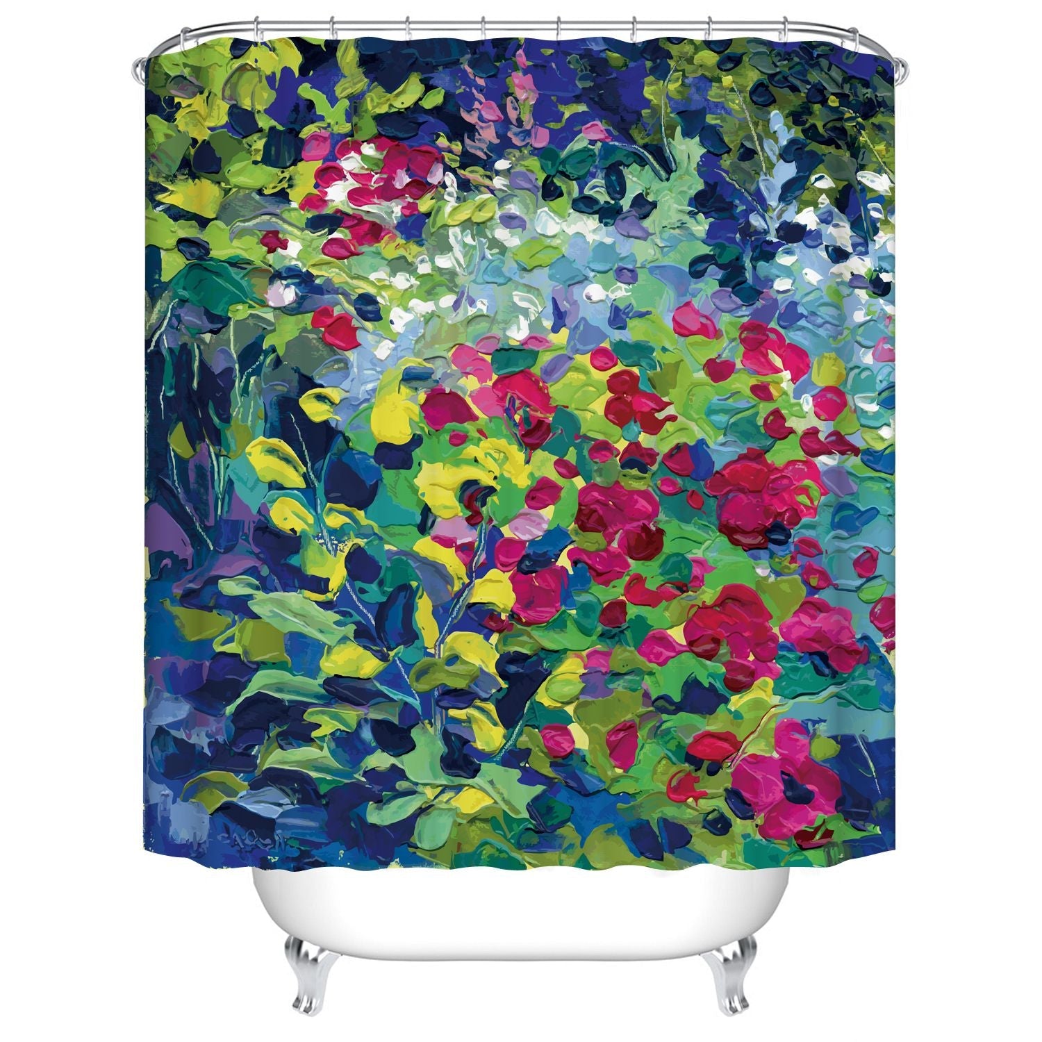 Green Red Flower Shower Curtain Oil Painting