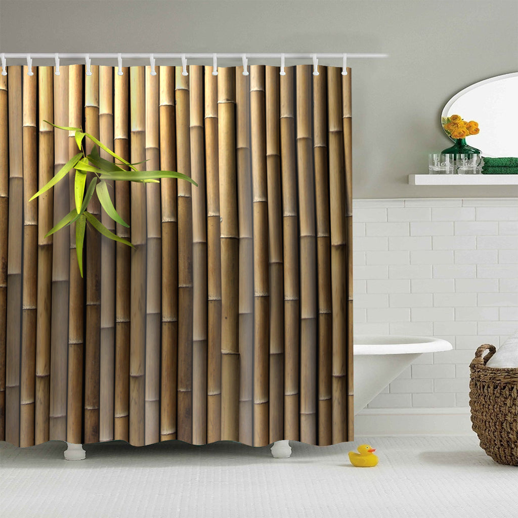 Bamboo Wall Print Shower Curtain Set - 4Pcs