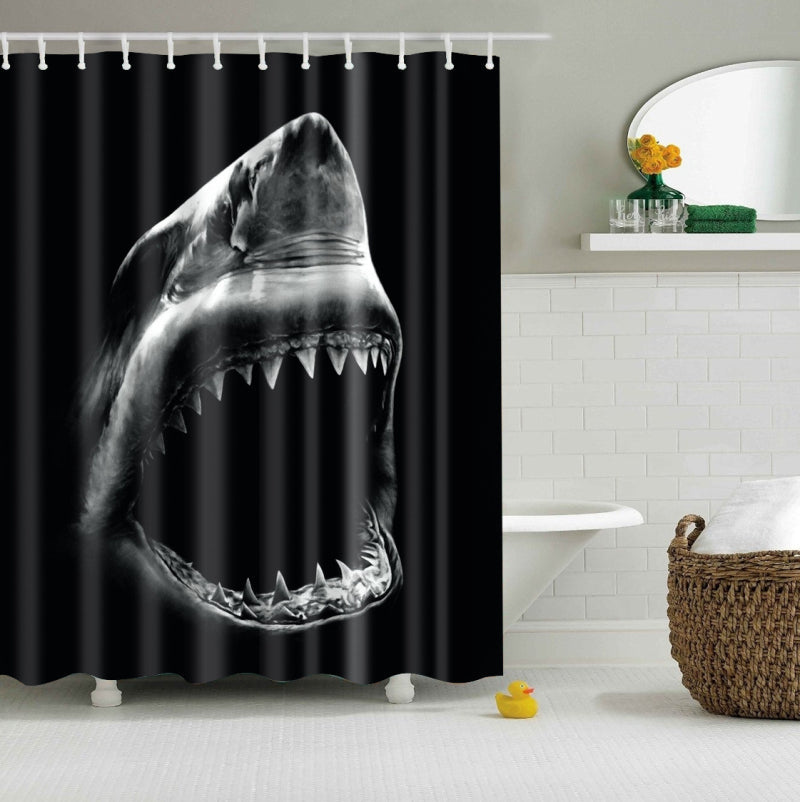 Black and Grey Shark Shower Curtain Set - 4 Pcs