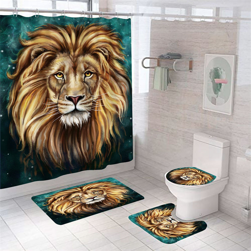 Yellow Lion Hairstyle Shower Curtain Set - 4 Pcs