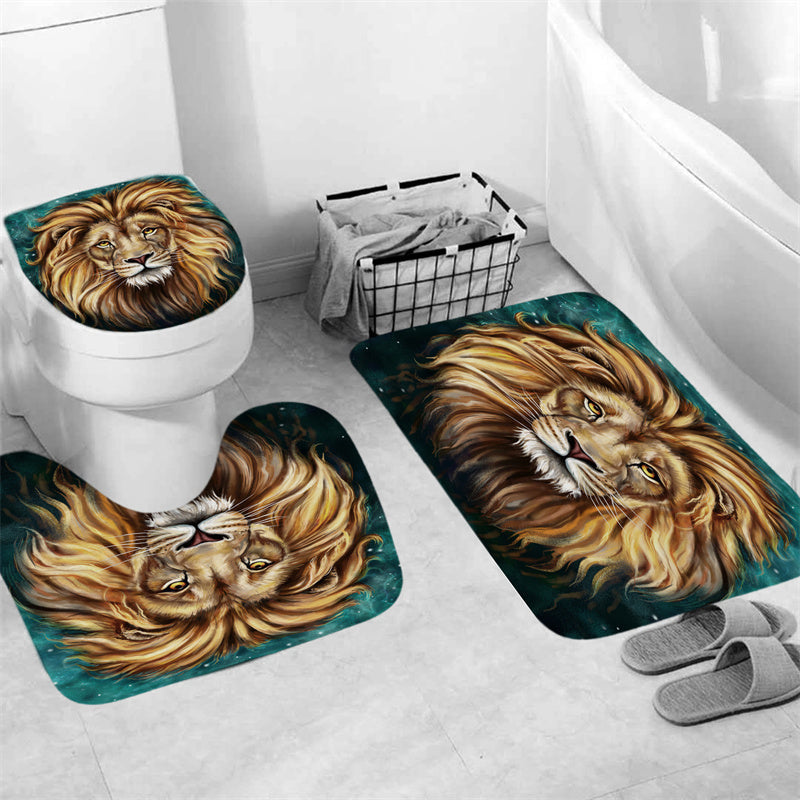 Yellow Lion Hairstyle Shower Curtain Set - 4 Pcs