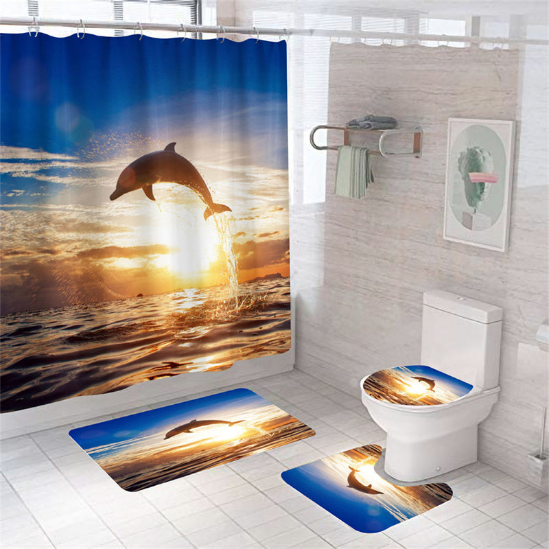 Sunshine Ocean Surface Jumping Dolphin Shower Curtain