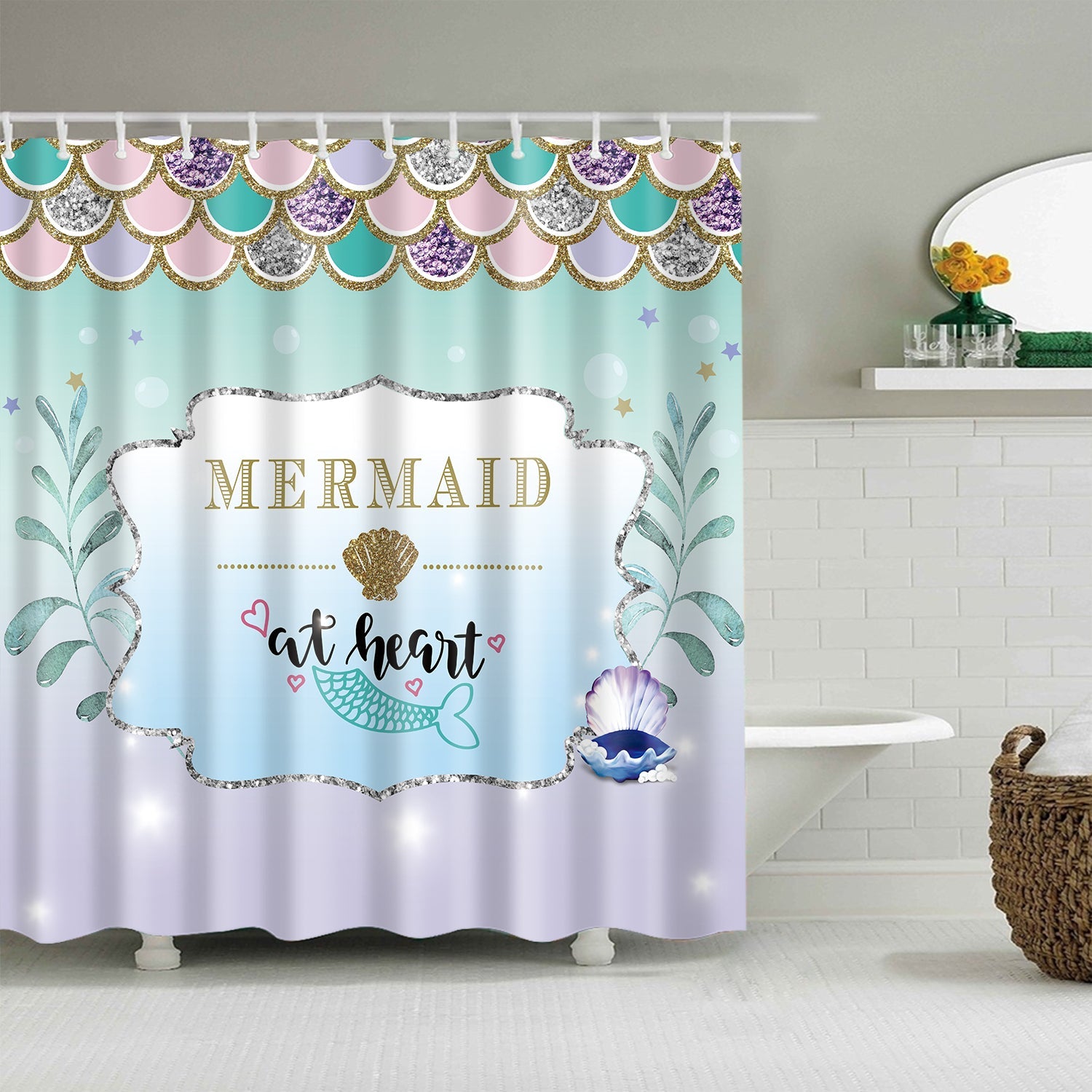 Teal Mermaid at Heart Scales Shower Curtain