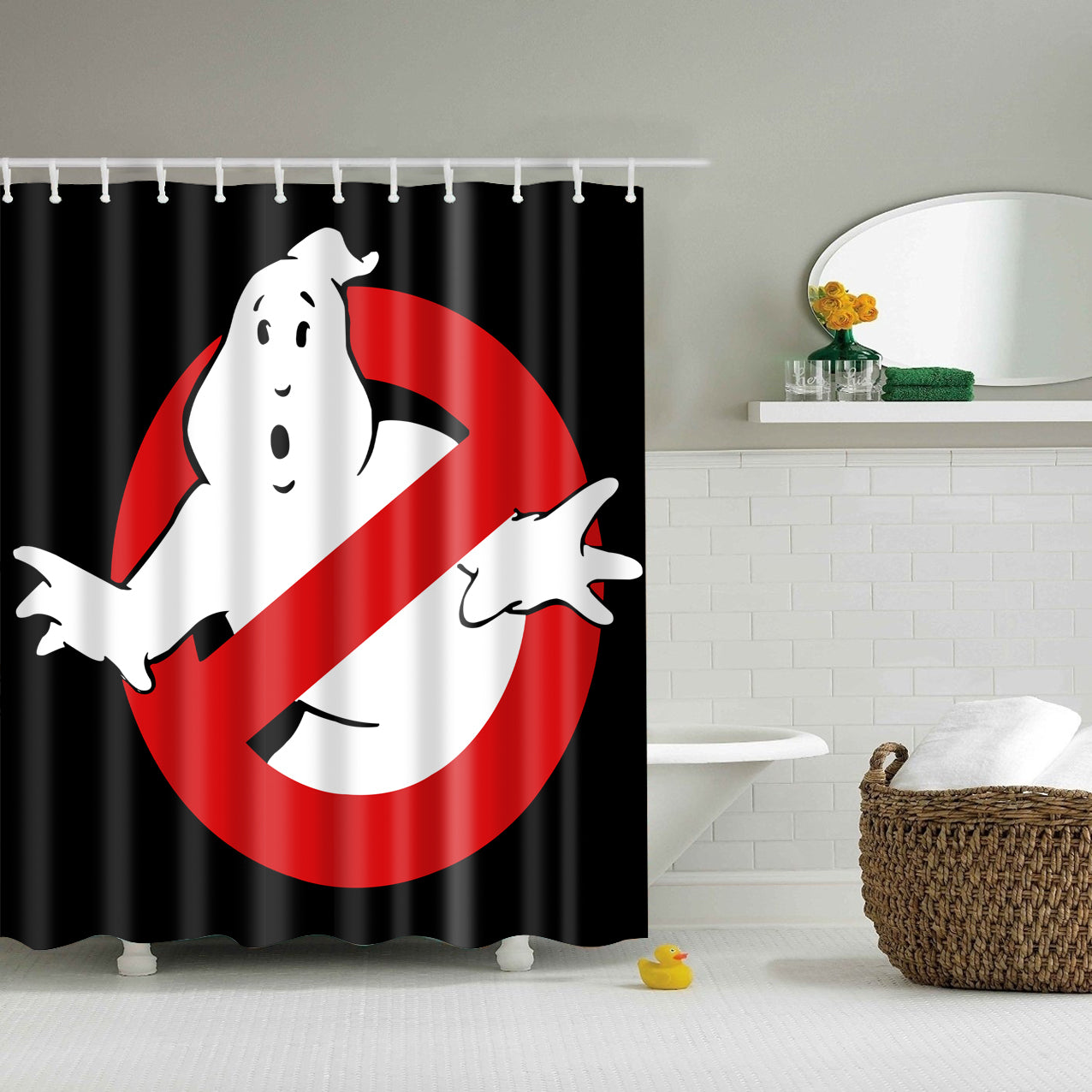 Warning Ghostbusters Print Shower Curtain