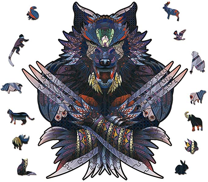 Wolverine Tribal Wolf Warrior Jigsaw Puzzles - Unique Shaped Wooden Puzzles