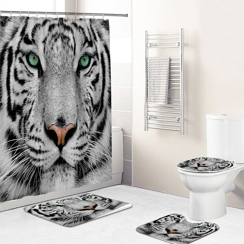 White Tiger Animal Face Shower Curtain Set - 4 Pcs