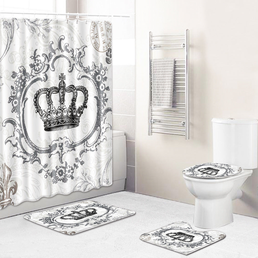 Elegance Queen Crown Design Shower Curtain Set - 4 Pcs