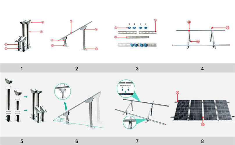 Adjustable MultiPiece Solar Panel Mounting Brackets for 14 Pieces of