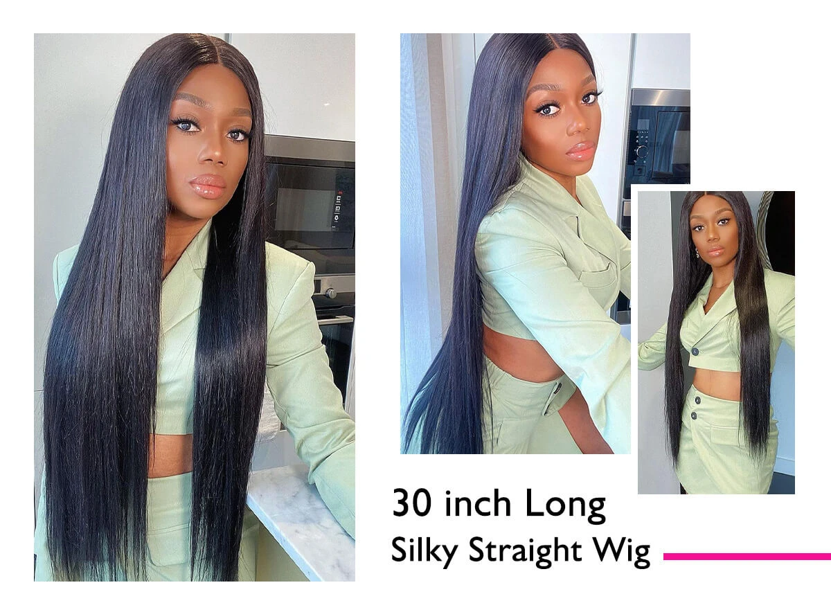 Long Straight Hair Lace Front Wigs Preplucked Middle Part Frontal Human Hair Wig