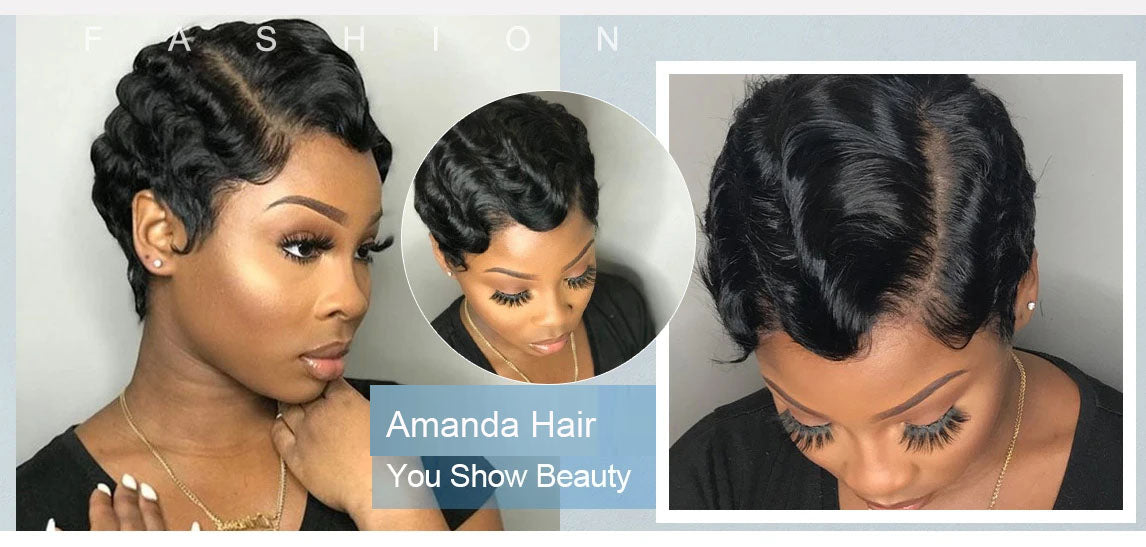 Short Pixie Cut Wigs For Black Women Brazilian Human Hair Wigs Finger Ocean Wave Wig Remy Human Hair Wig Cheap Wig For Party