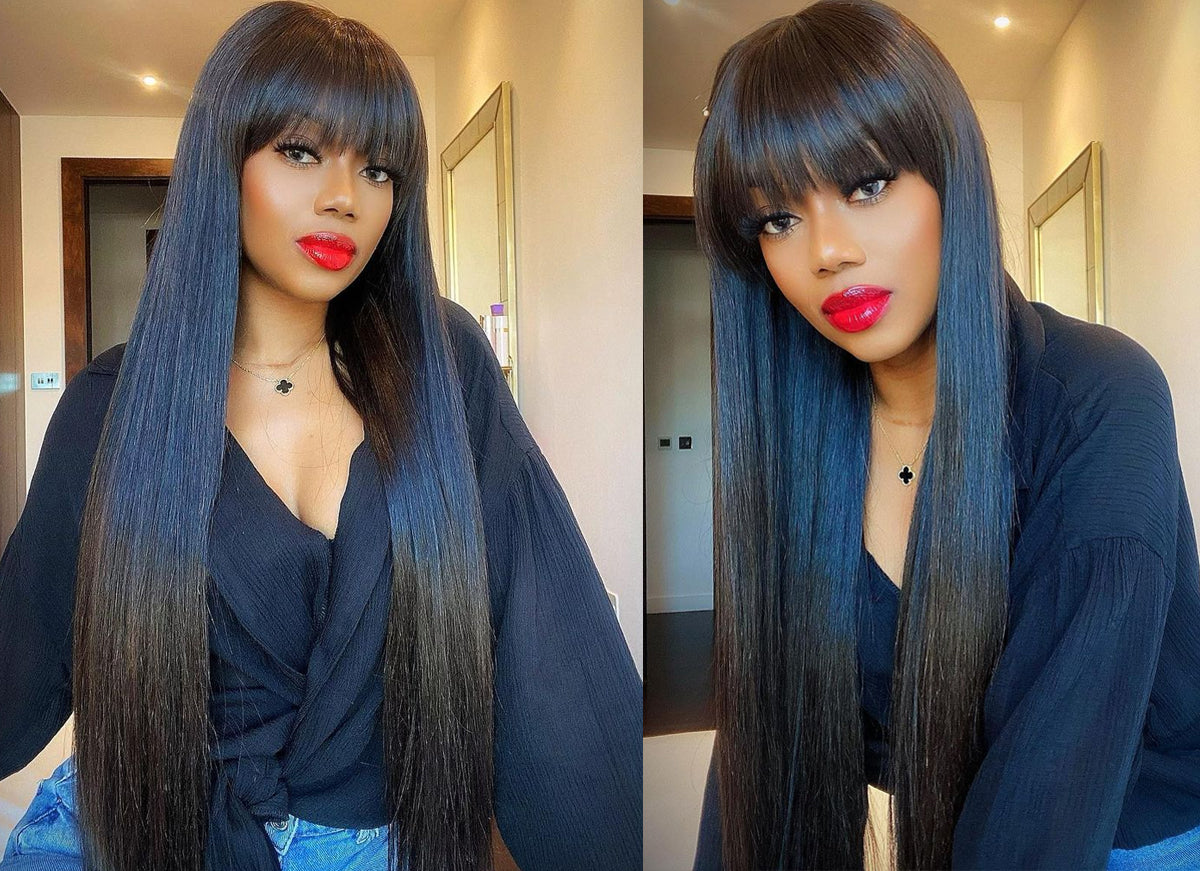 Amanda Hair straight human hair wigs with bang