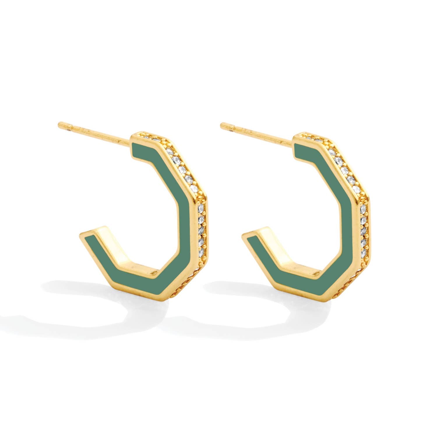 Pave Accented Colorful Hexagon Earrings