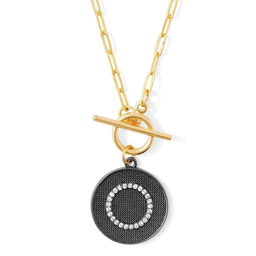 Pave Accented Circle Paperclip Toggle Necklace