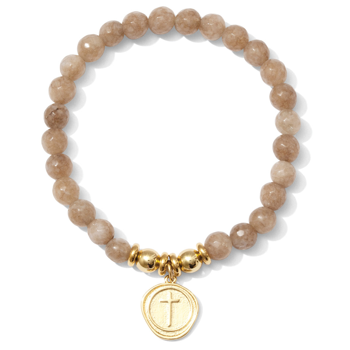 Stretch Stone Bracelet With Round Cross Charm