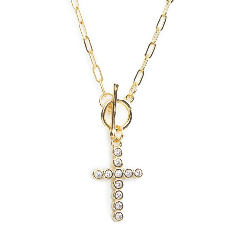 Sparkle Cross Toggle Necklace