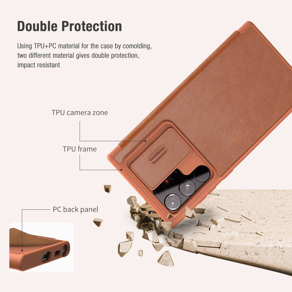 Slide Cover Protects Camera Leather Phone Case For samsung galaxy s22 series