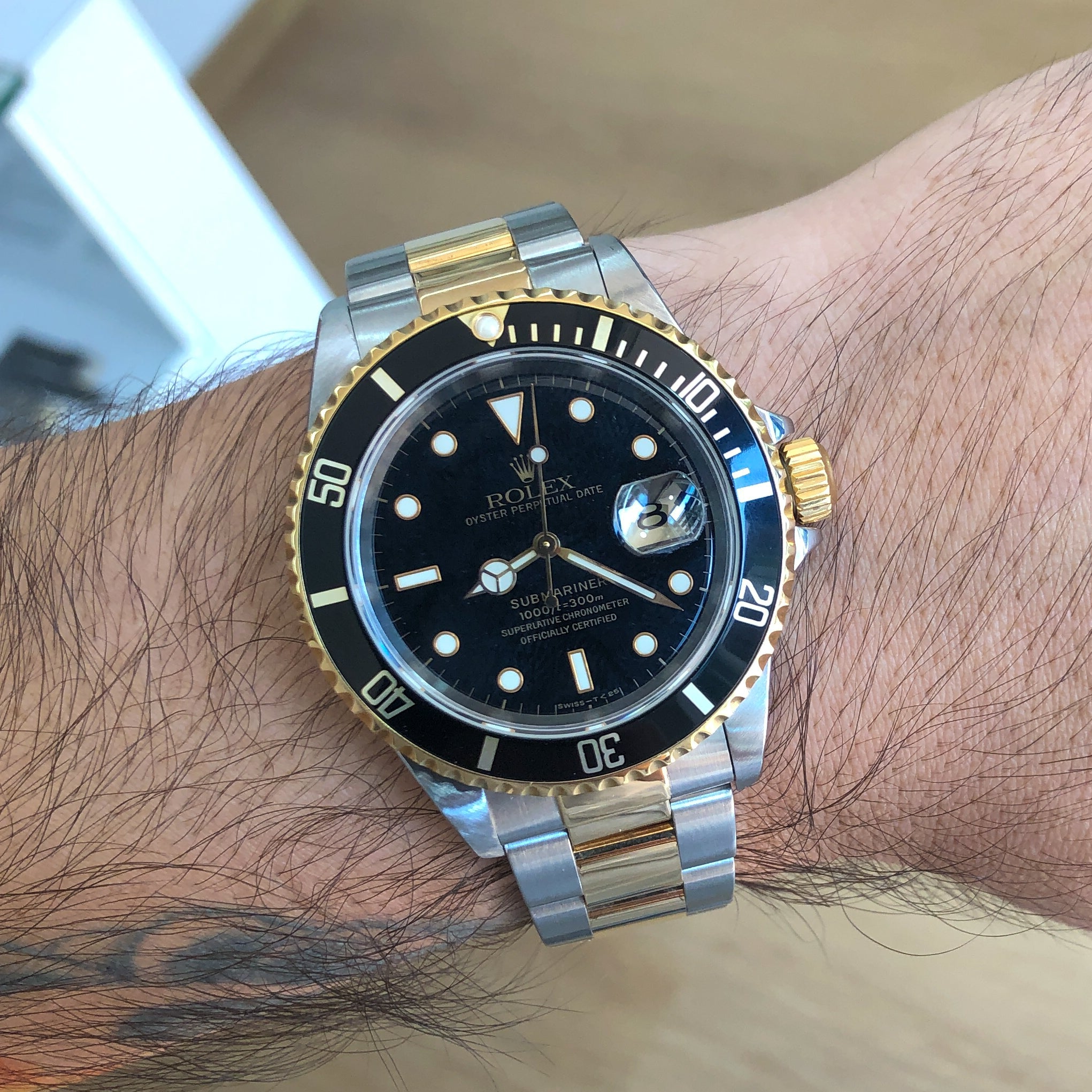 Rolex Submariner Date 16613 Black 1997 Tritium Oyster 18k Yellow Gold Steel 40 mm