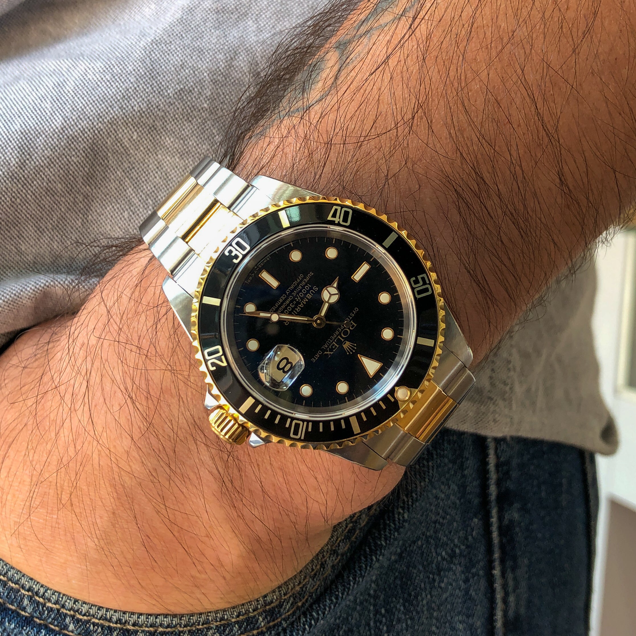 Rolex Submariner Date 16613 Black 1997 Tritium Oyster 18k Yellow Gold Steel 40 mm