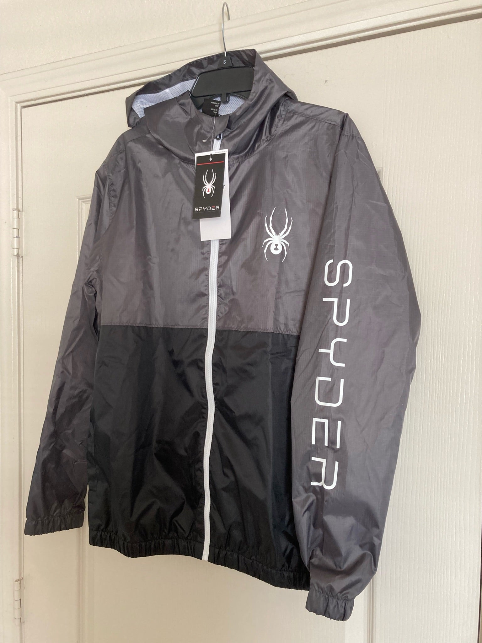 Spyder Hooded Windbreaker Snow Jacket Grey - Black