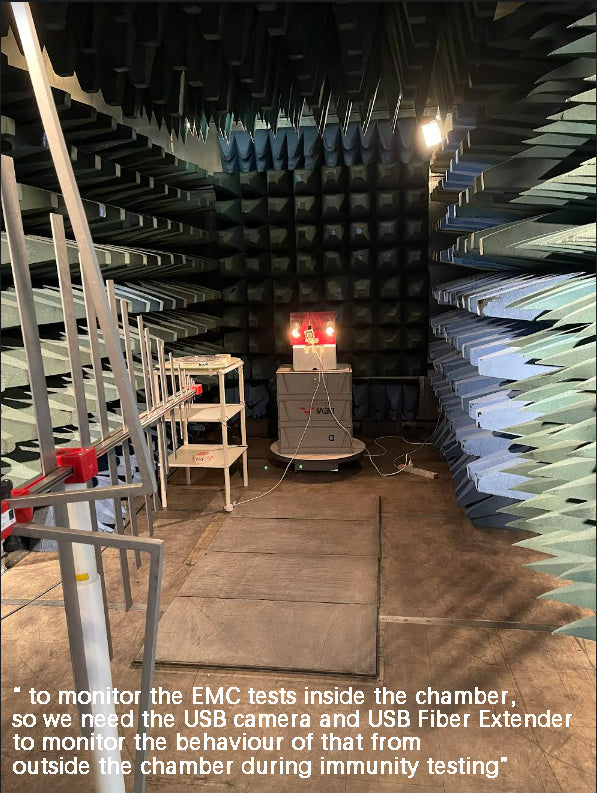 USB camera over Fiber Cable to Monitor the EMC testing in the Chamber