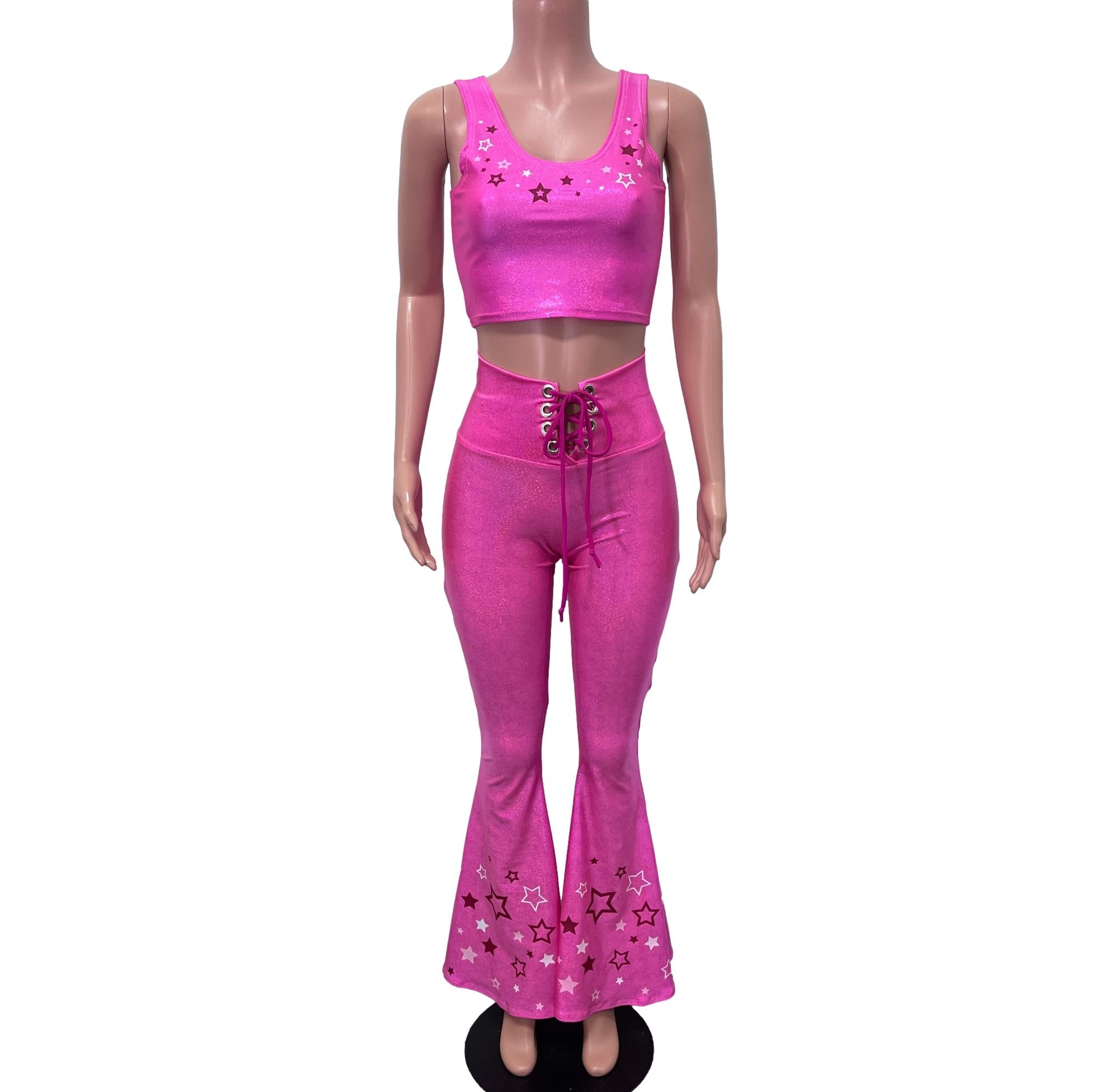 Pink Star Cowgirl Costume Outfit | Flare Pants w/ Crop Top Like Barbie