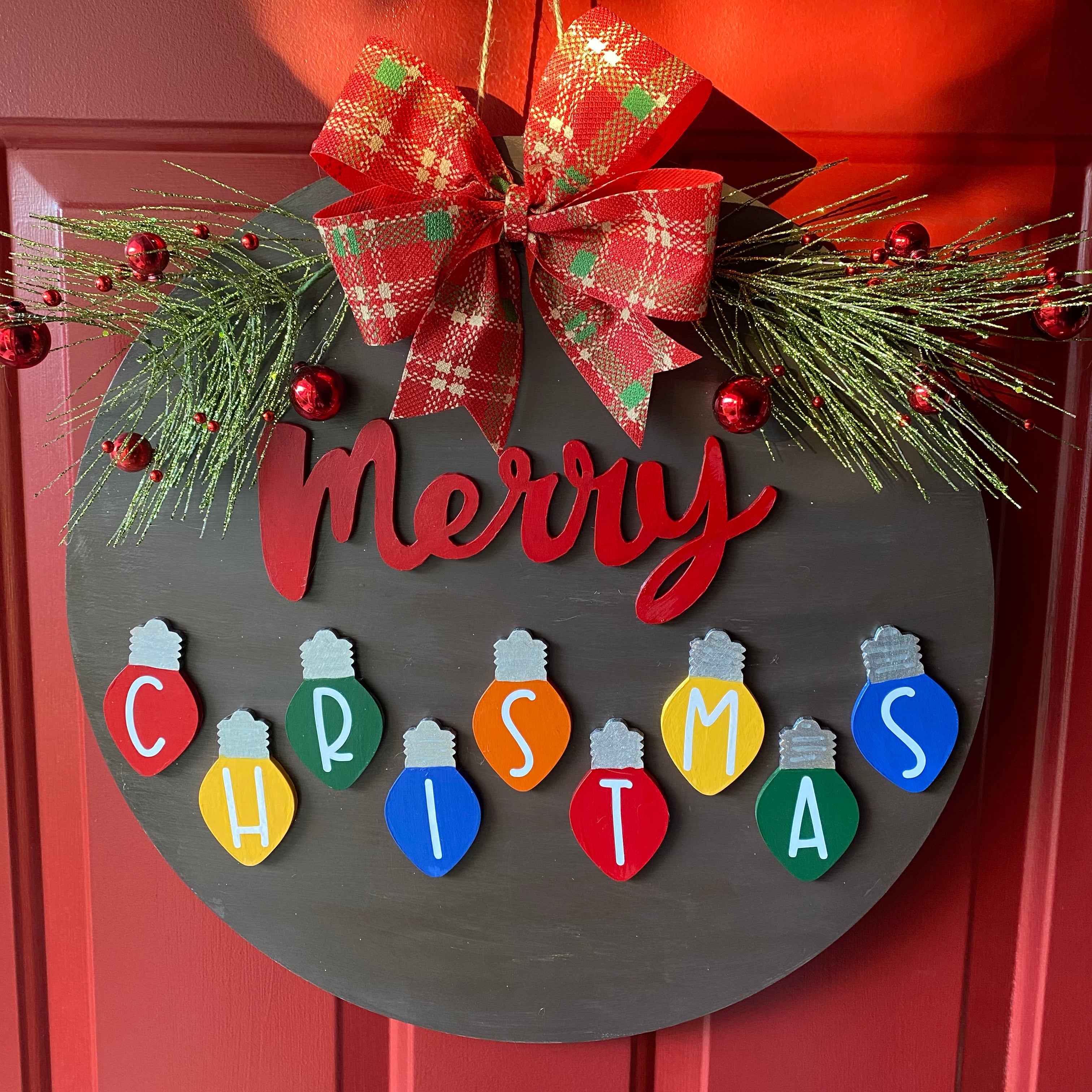 Merry Christmas Lights Holiday Door Sign