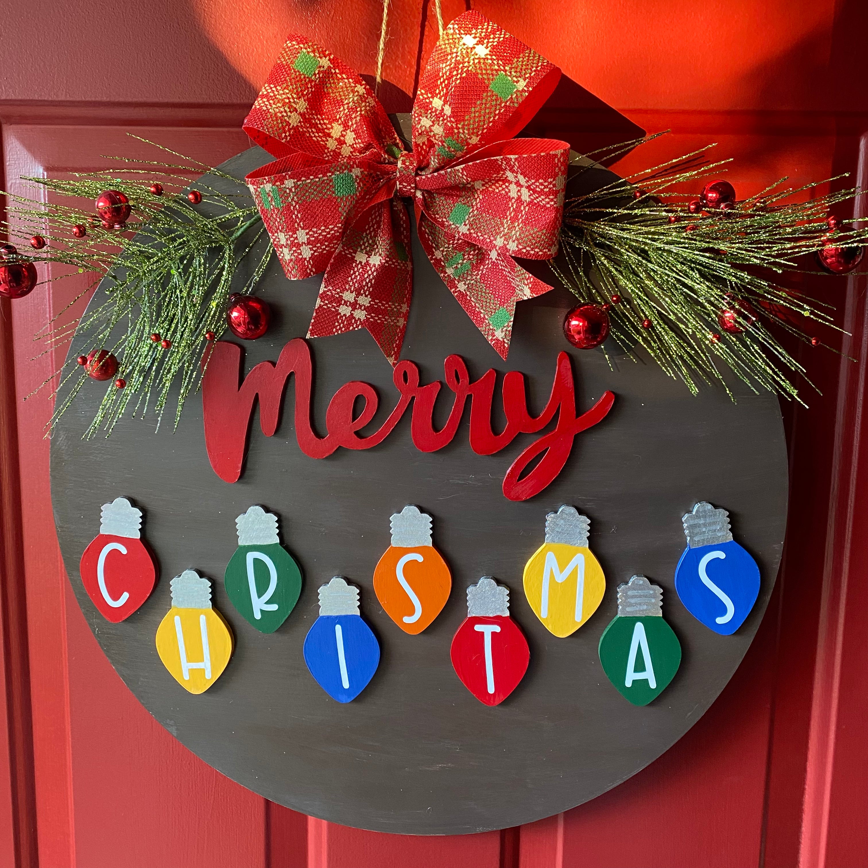 Merry Christmas Lights Holiday Door Sign