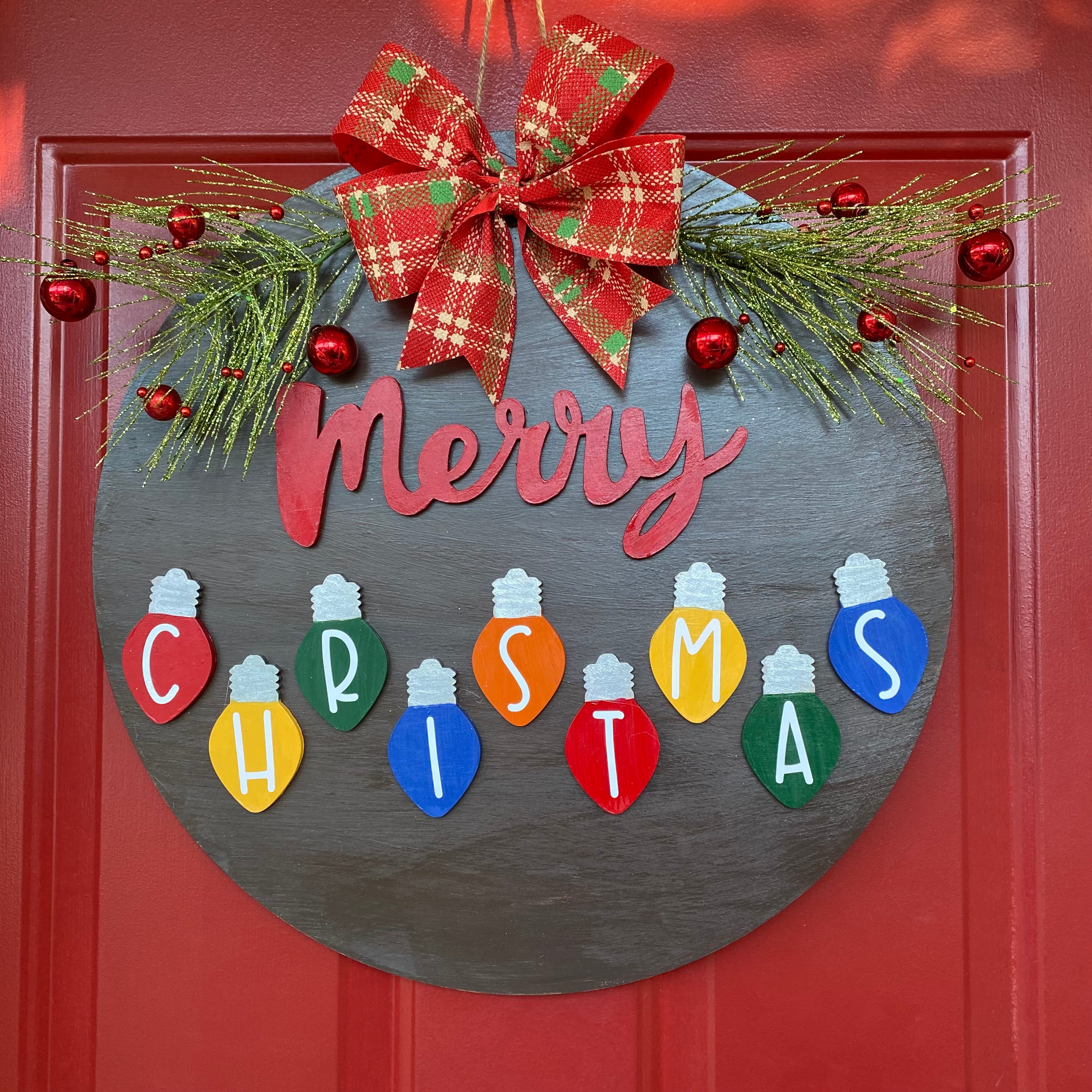 Merry Christmas Lights Holiday Door Sign