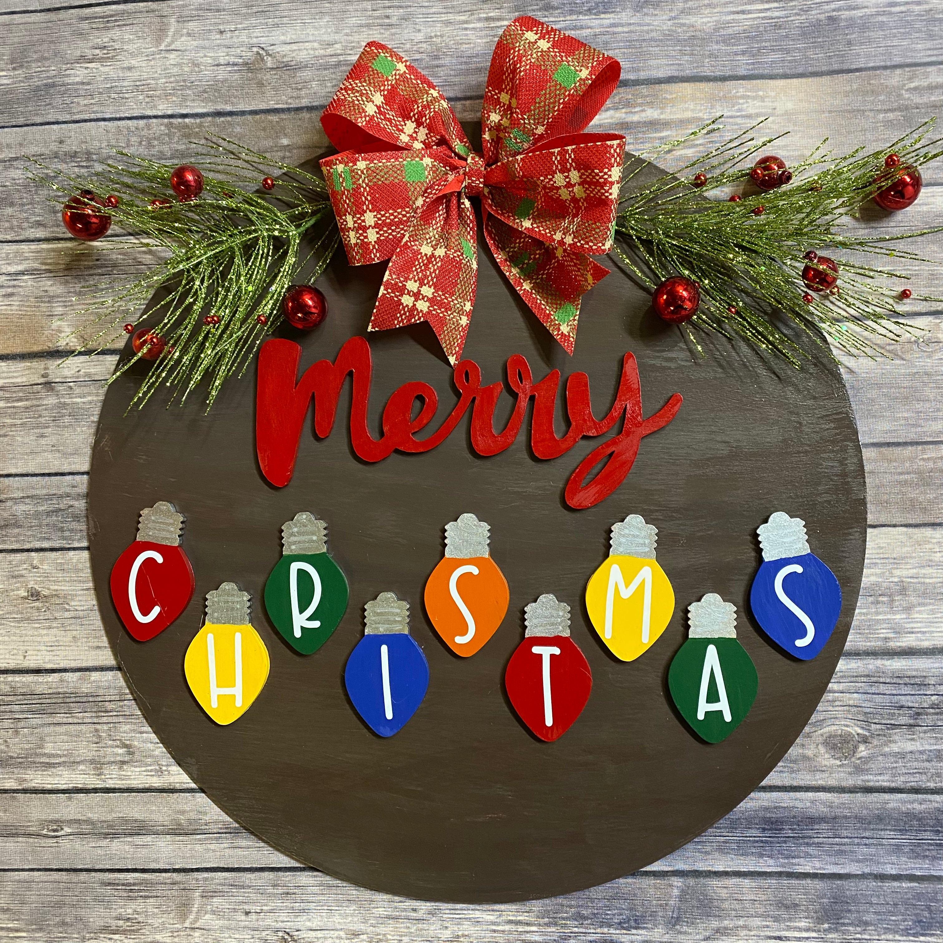 Merry Christmas Lights Holiday Door Sign