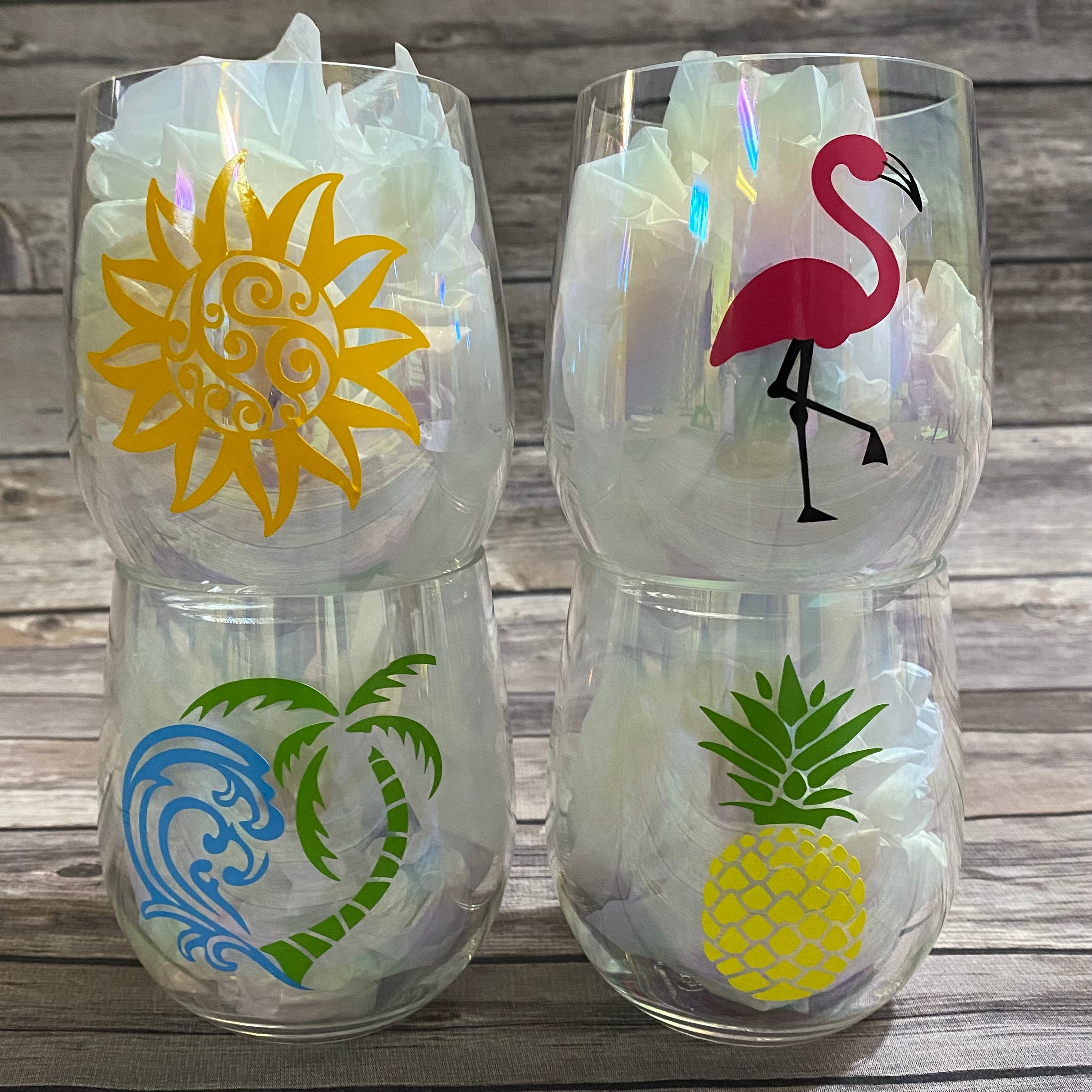 Summer Themed Plastic Wine Glasses Set of 4