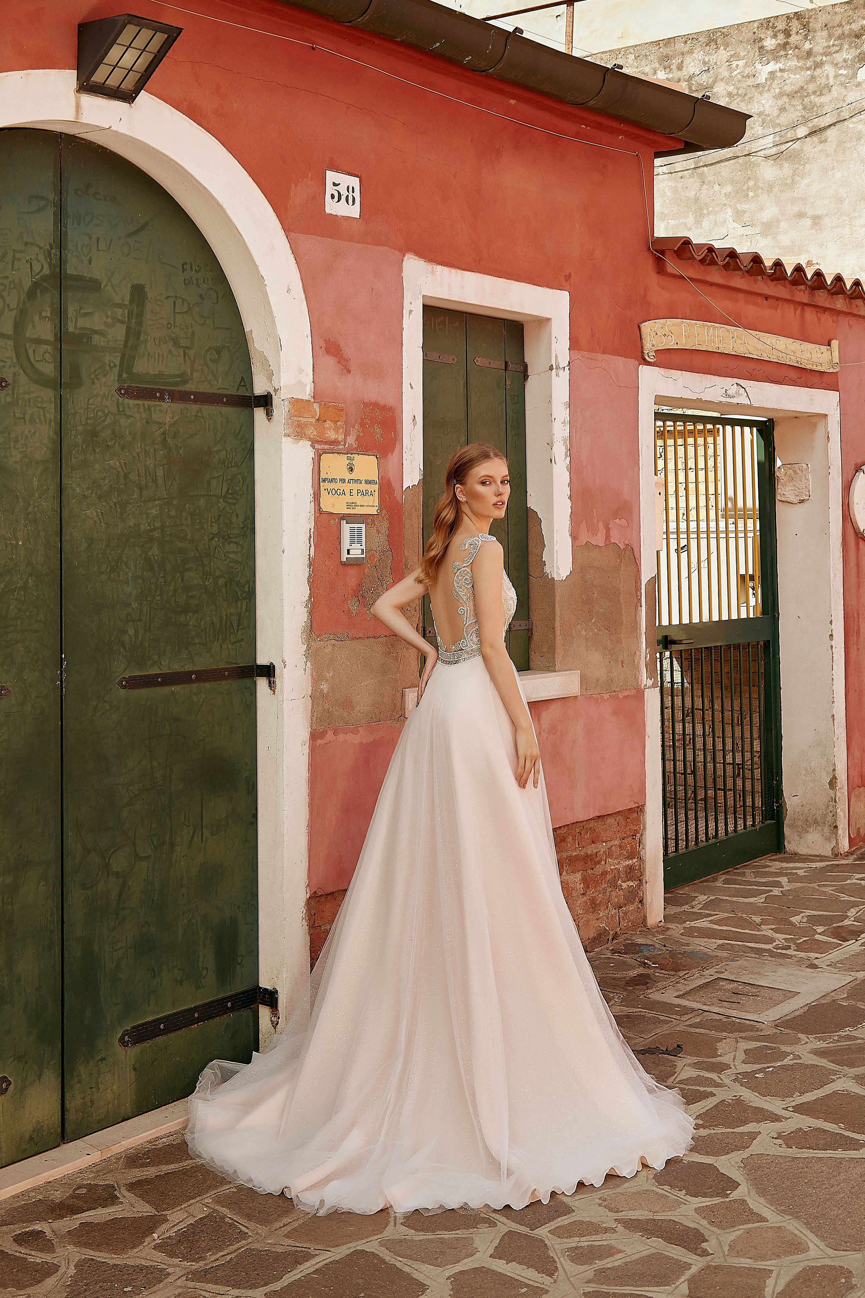 Penelope - A-Line Wedding Dress with Tulle Slit Skirt