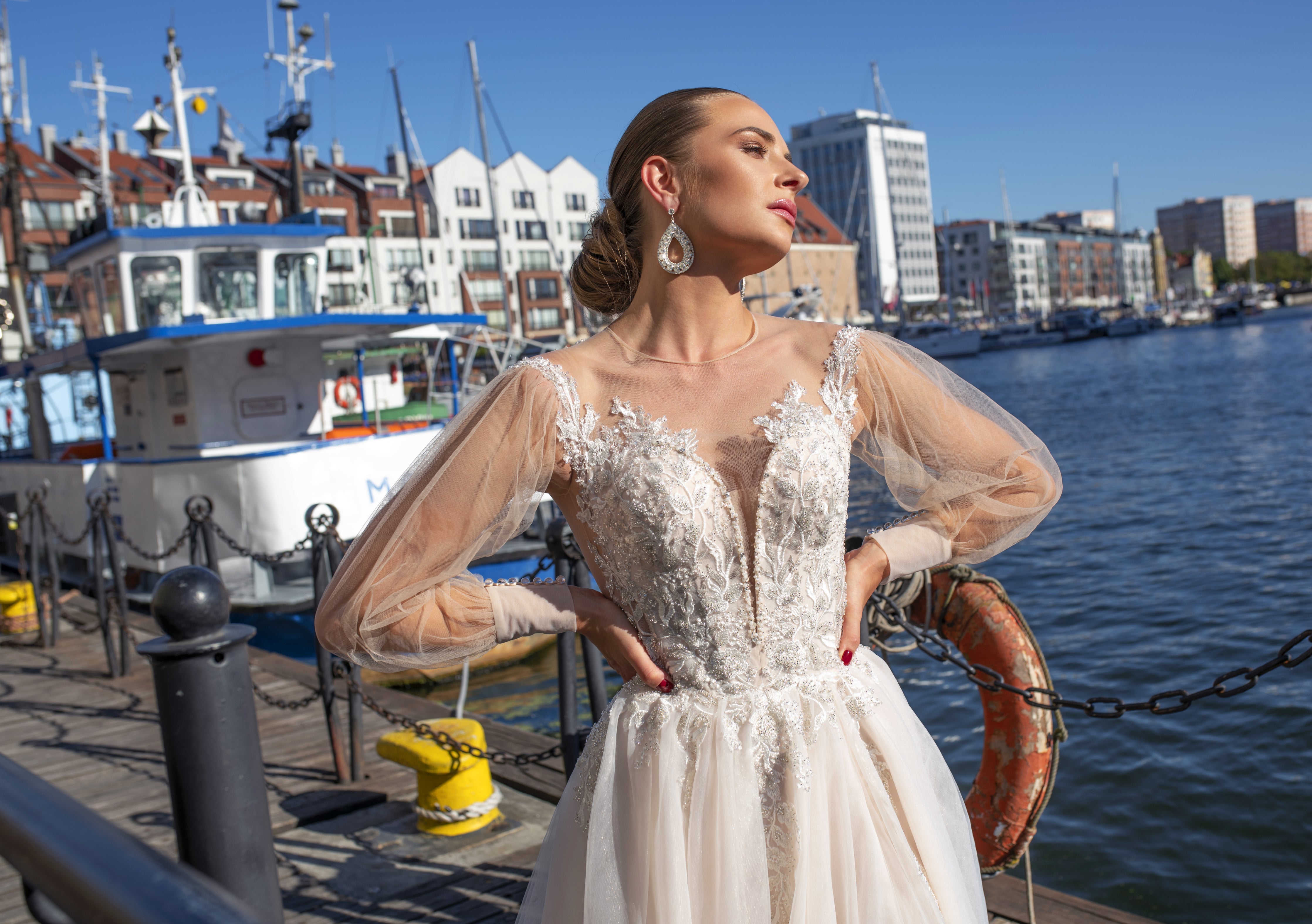 Eloise - Long Sheer Sleeves Wedding Dress with Keyhole Back