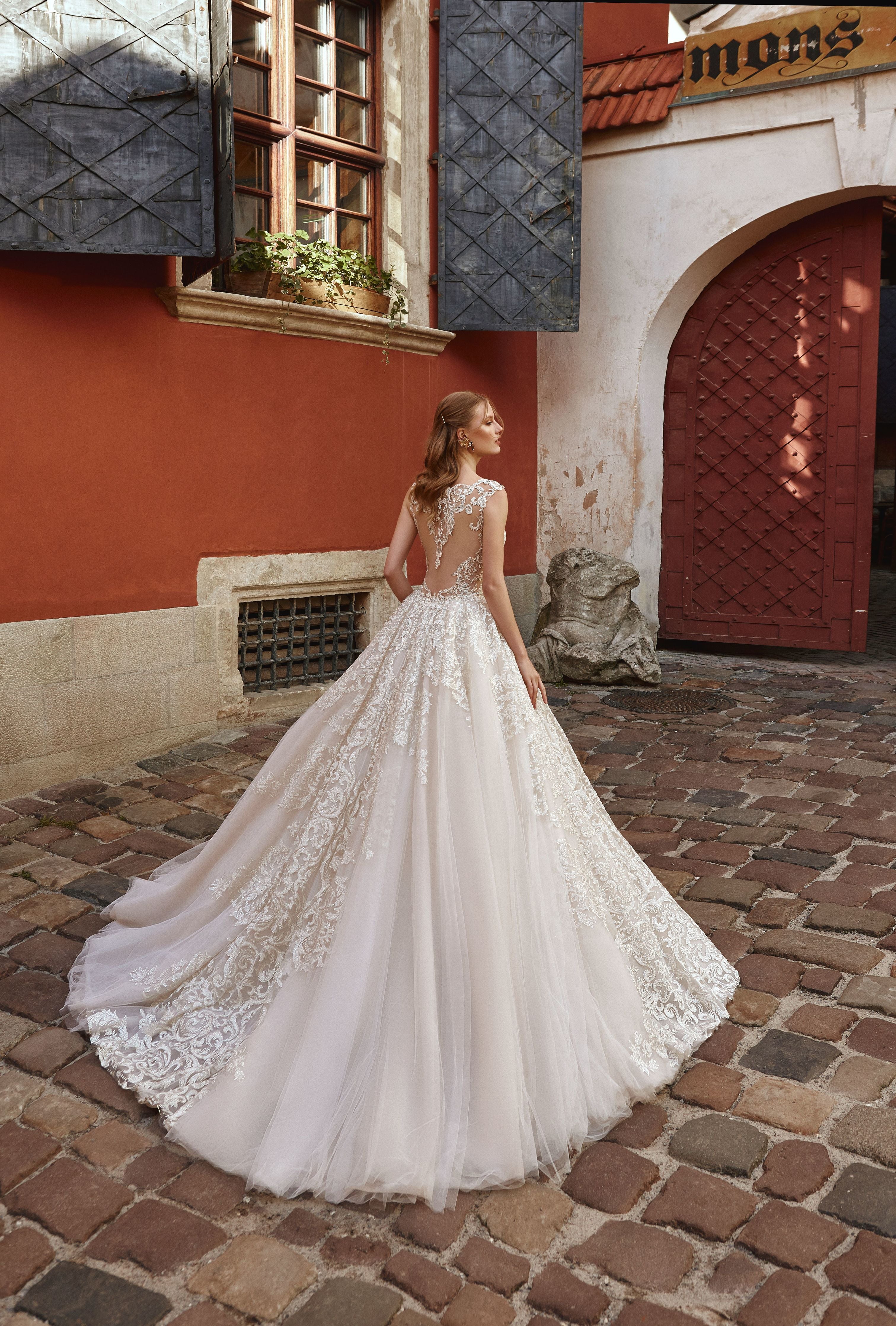 Serena - Lace and Tulle Ball Gown with Illusion Back