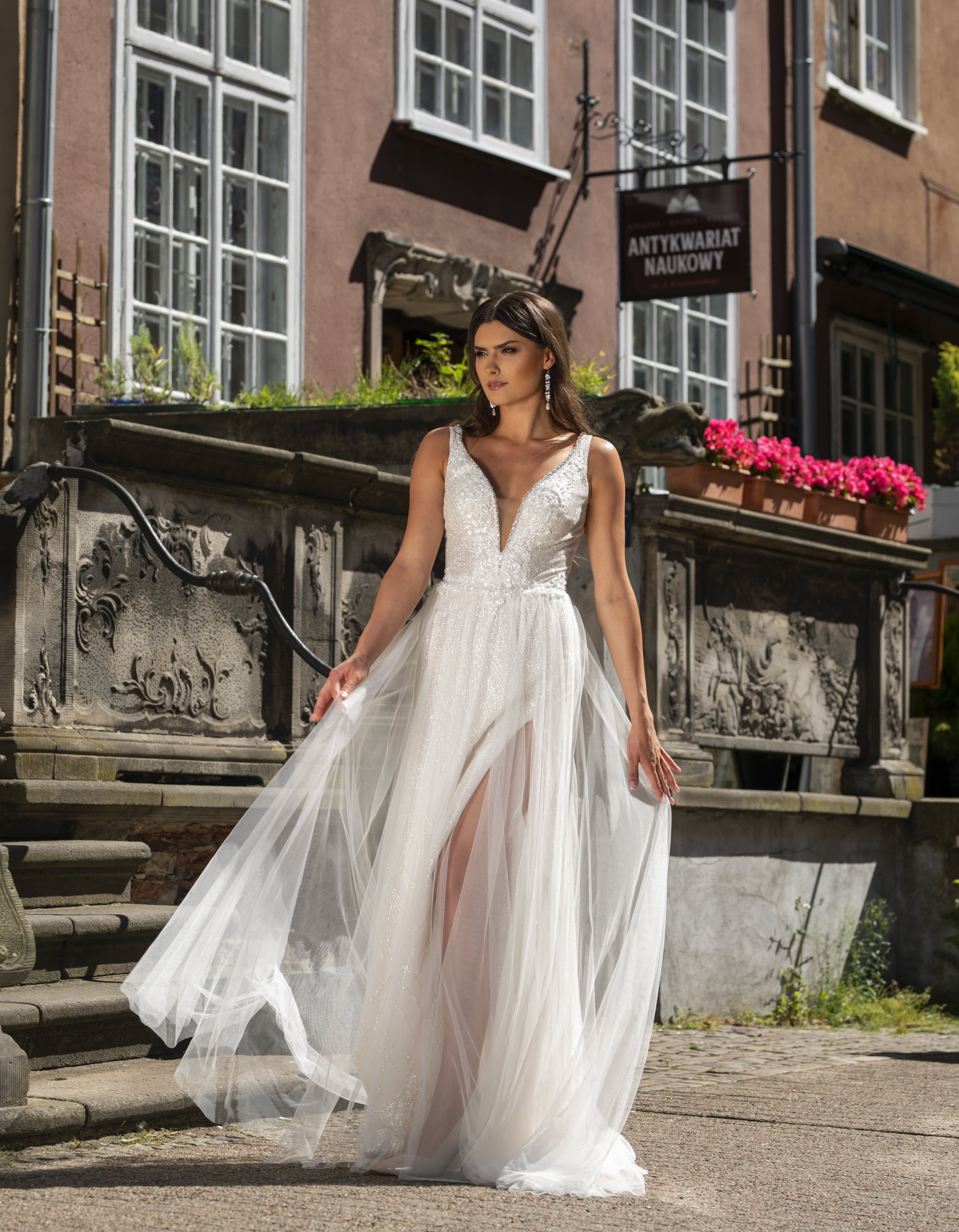 Fleur - V-Neck A-Line Wedding Dress with Tulle Skirt