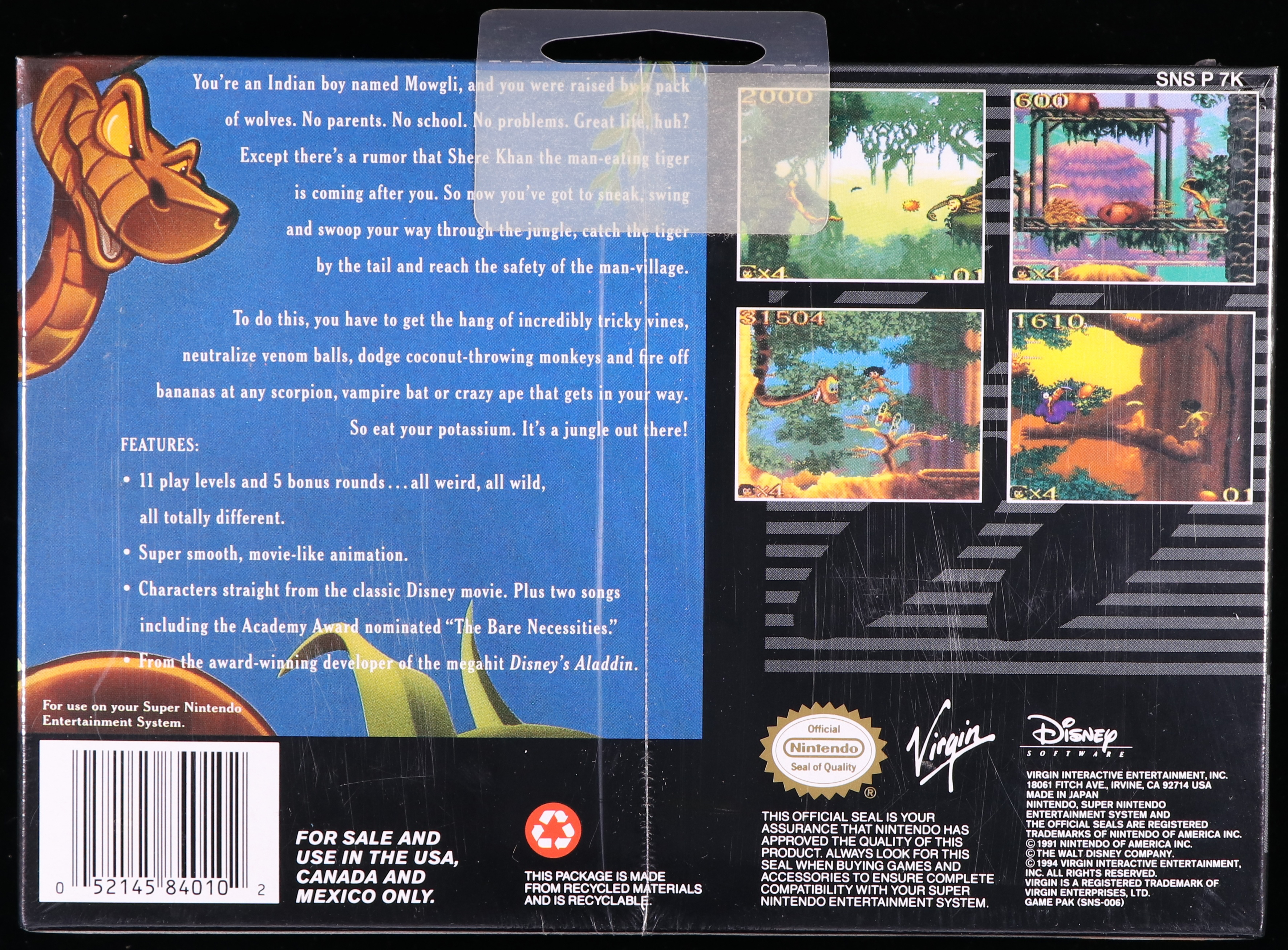 The Jungle Book SNES 9.6 A - NEBRASKA COLLECTION