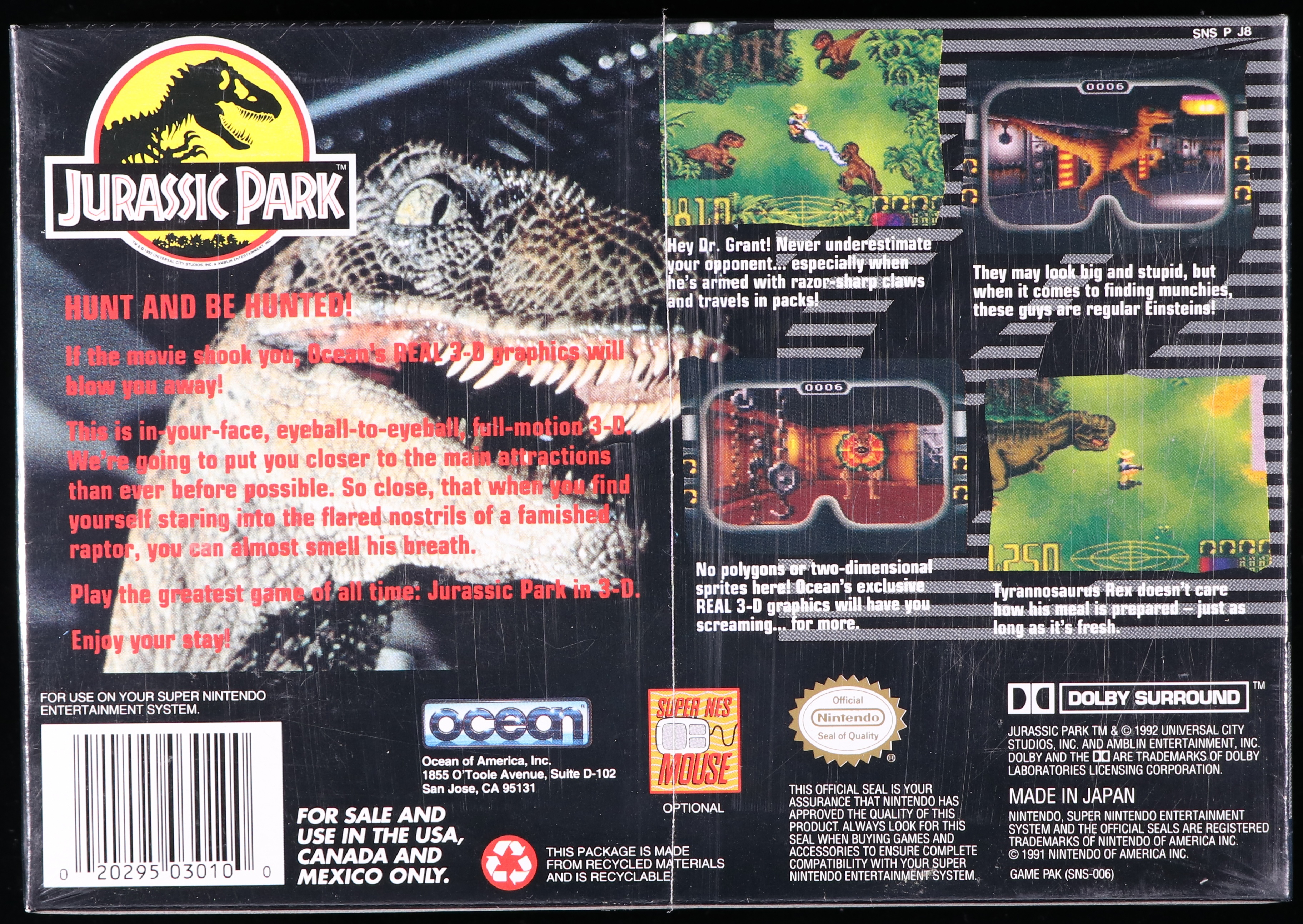 Jurassic Park SNES 9.8 A - NEBRASKA COLLECTION