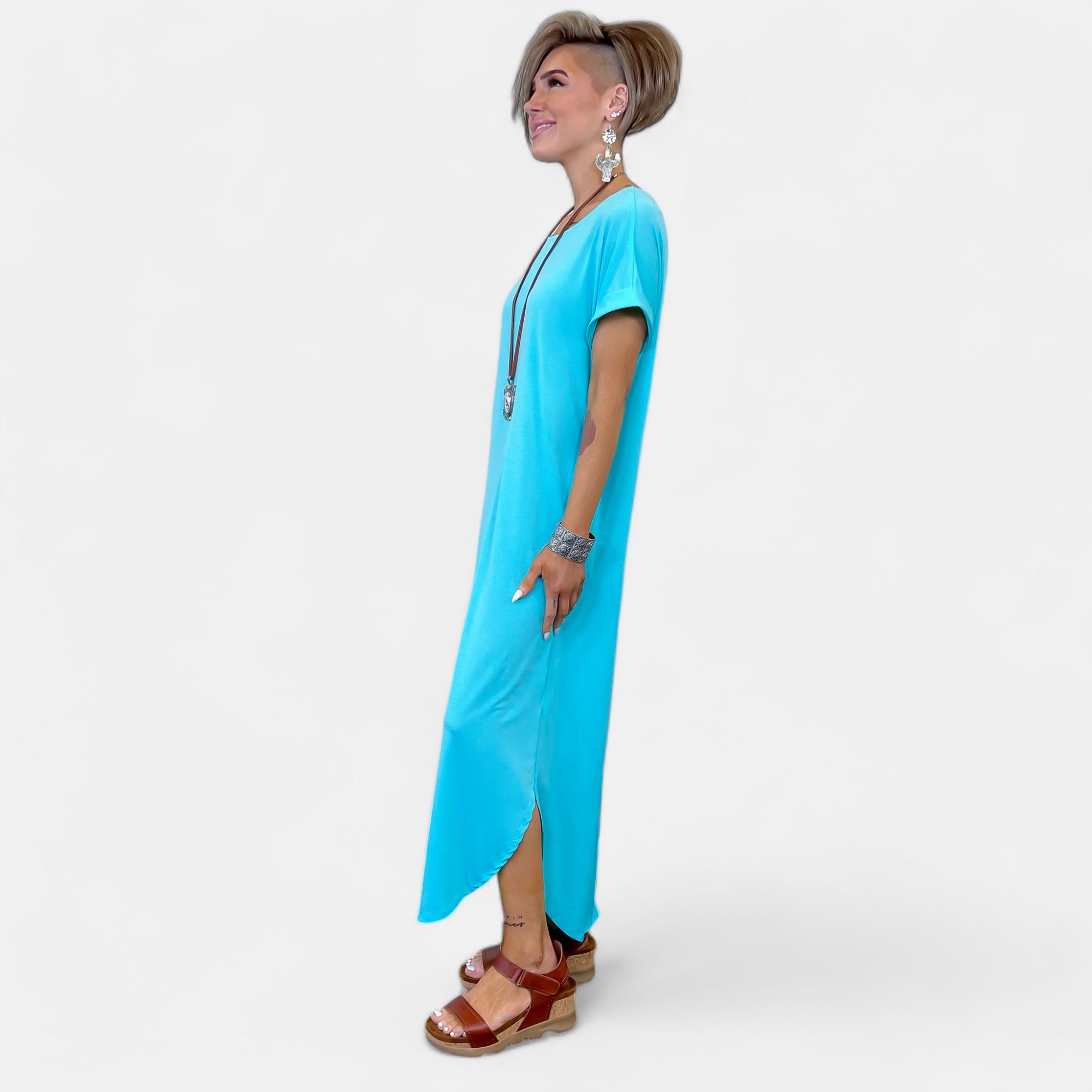 Neon Blue Dolman Maxi Dress