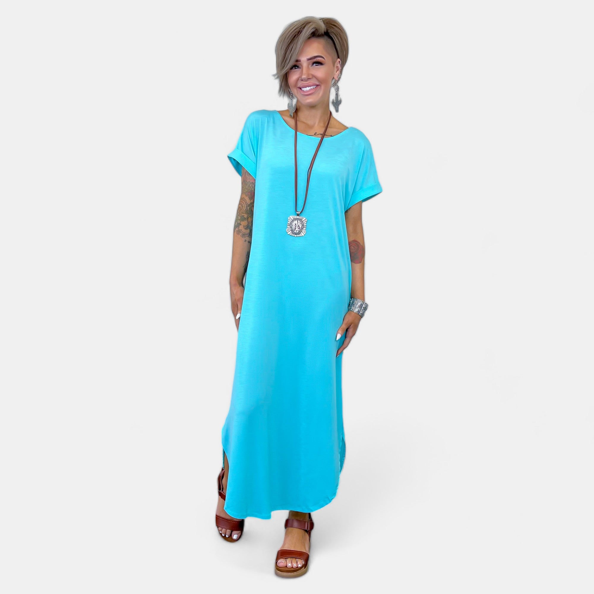 Neon Blue Dolman Maxi Dress