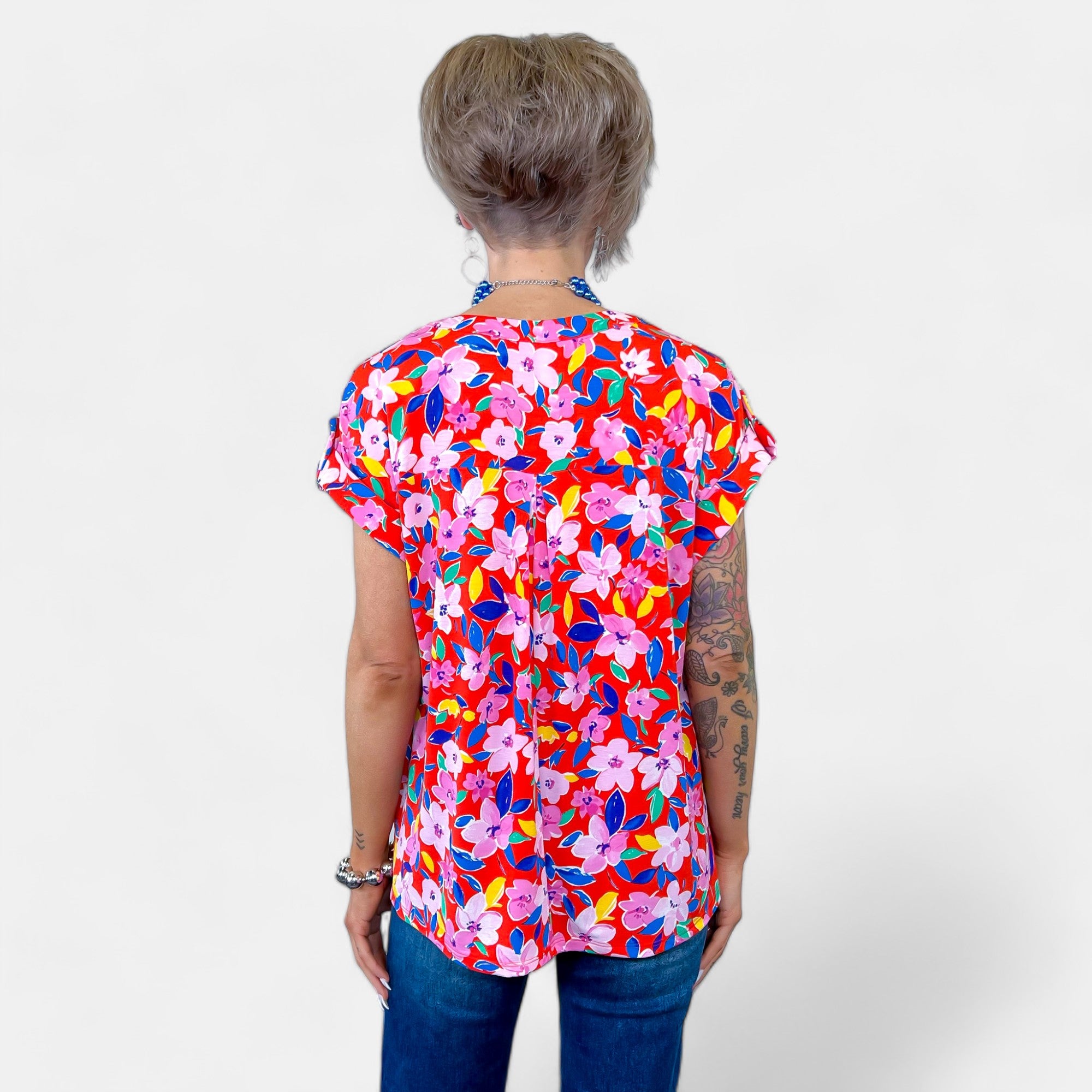 Red Multi Floral Lizzy Short Sleeve Top