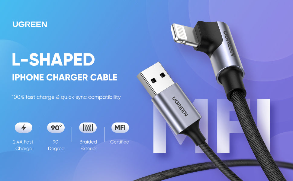 Ugreen MFi Certification Right Angel Lightning to USB A Cable – UGREEN