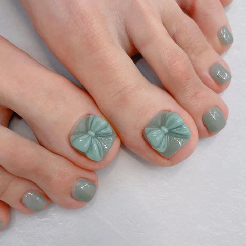 24Pcs False Toe Nails Press On 3D Glitter Decor Manicure Square Short Fake  Nail | eBay