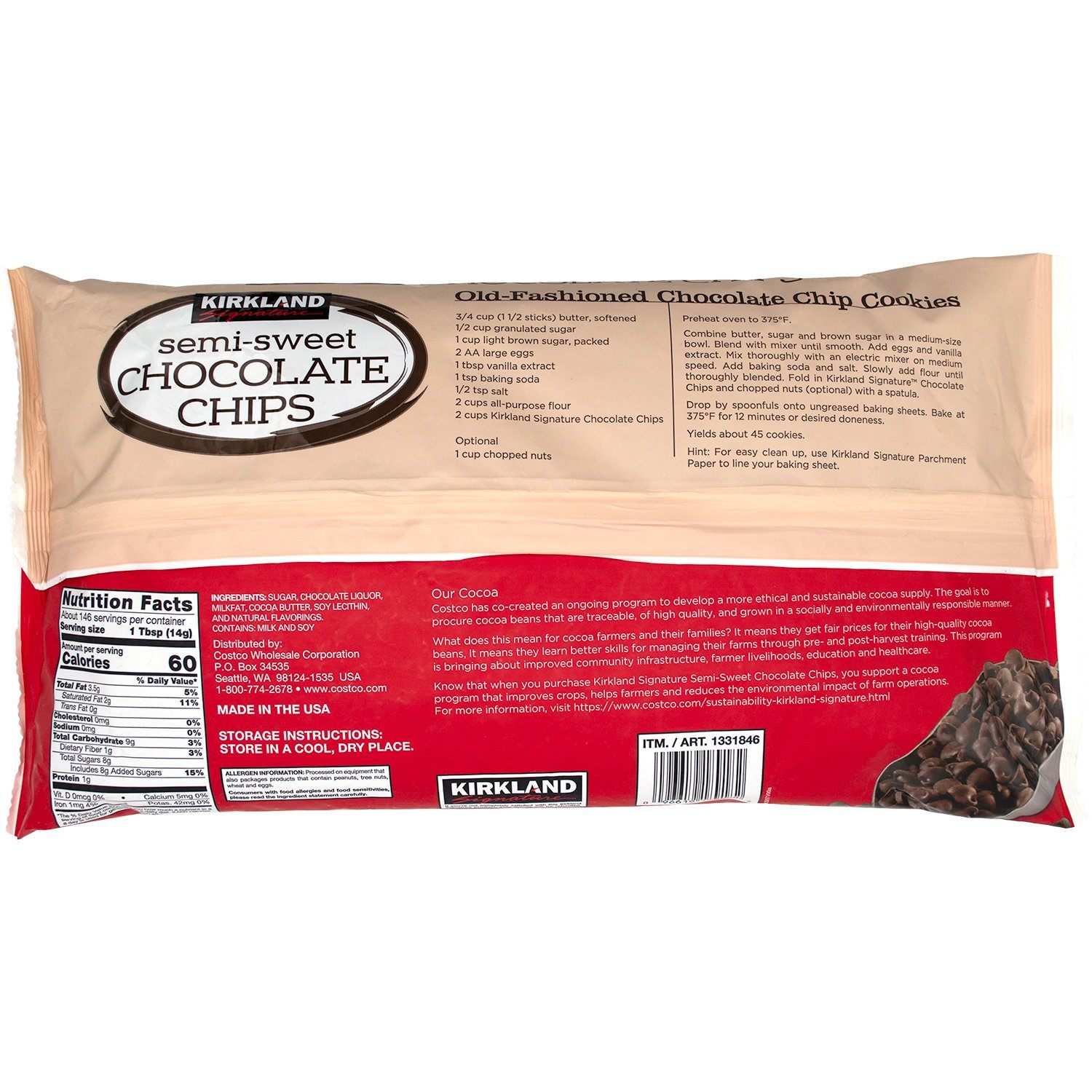 Kirkland Signature Semi-Sweet Chocolate Chips, 4.5 Pound