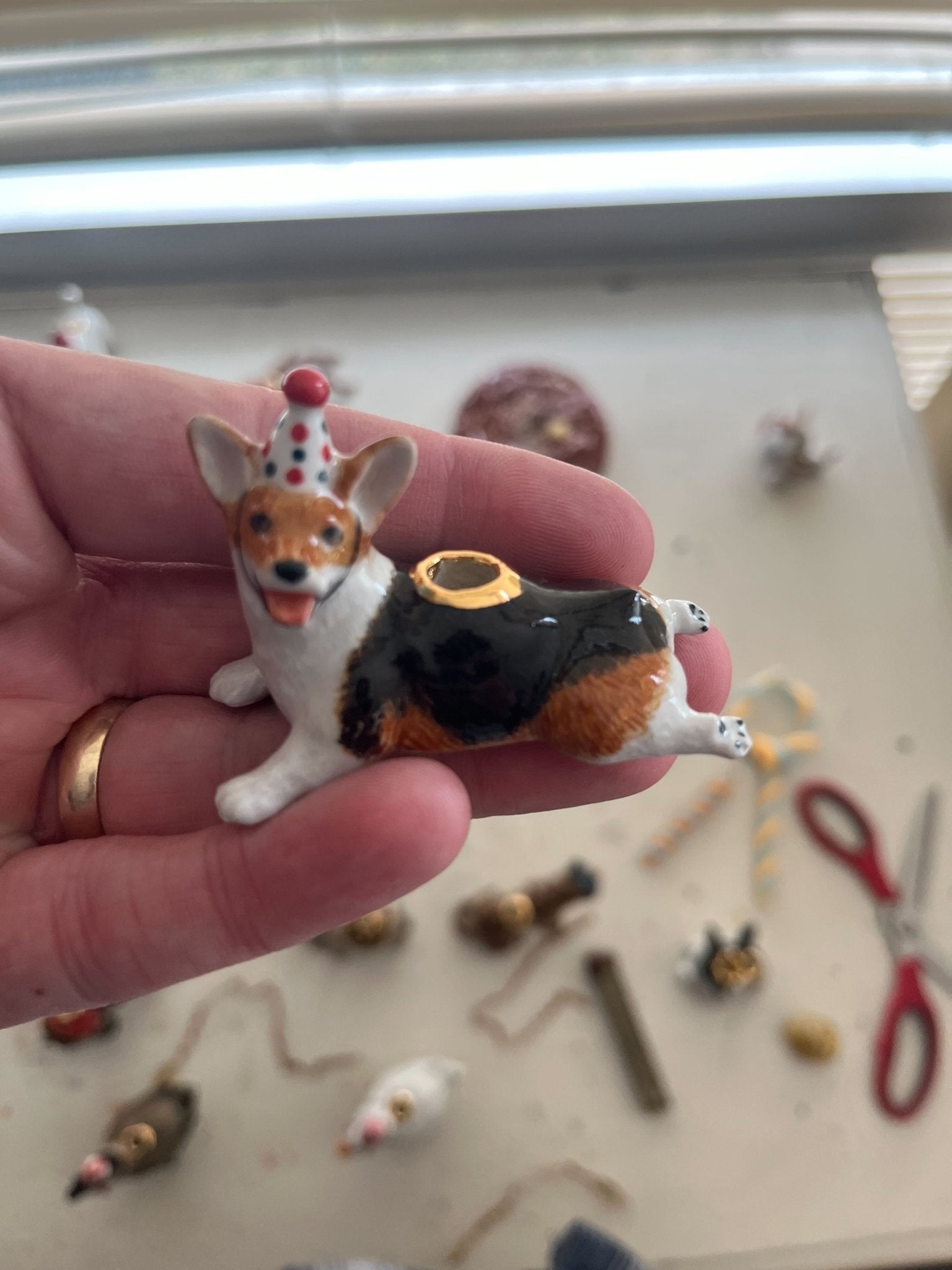 Red headed Tri Corgi Cake Topper