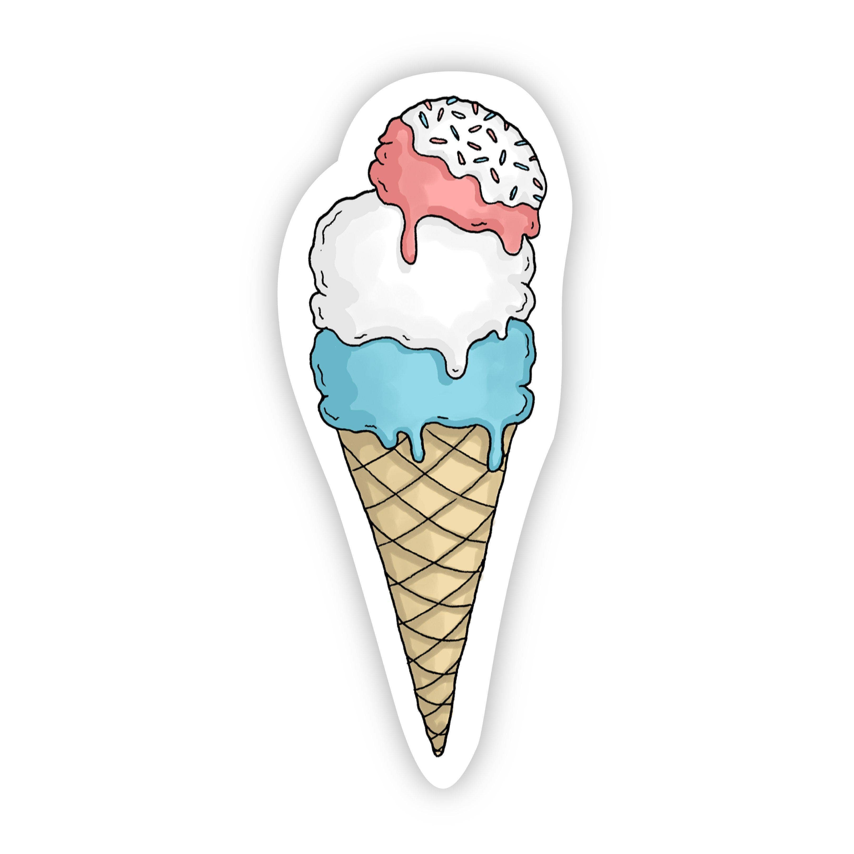 Red, white and blue ice cream cone sticker summer vibes