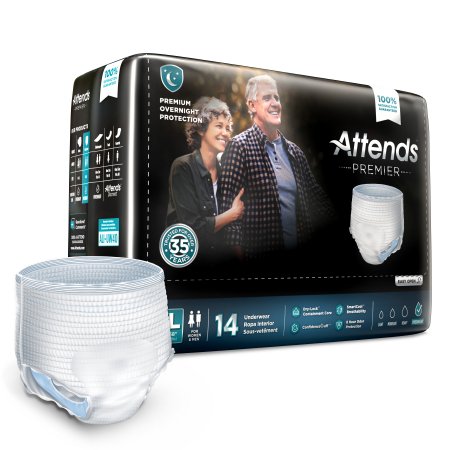 Unisex Adult Absorbent Underwear Attends Premier Pull On with Tear Away Seams Medium to 2X-Large Disposable Heavy Absorbency